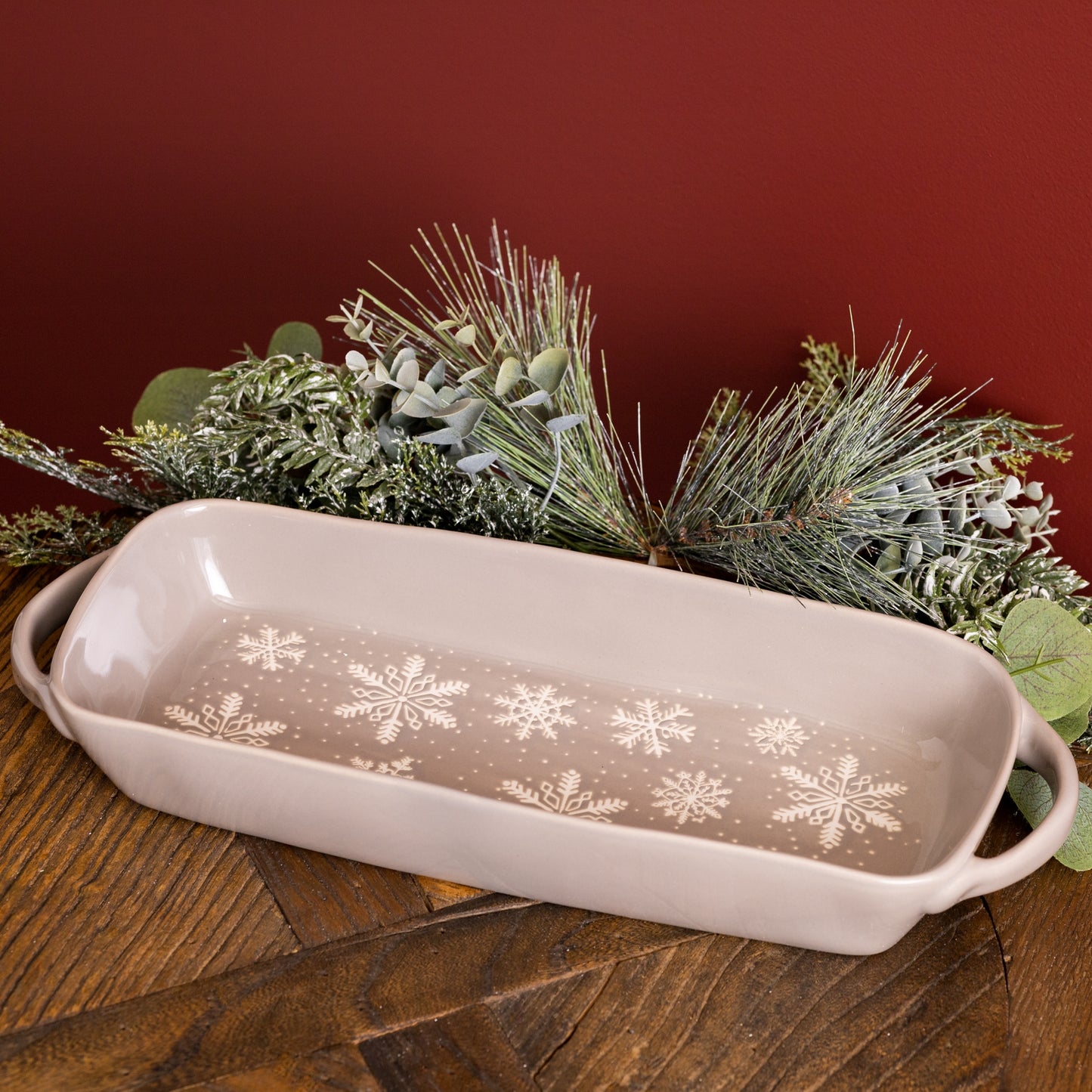 Stoneware Dish with Snowflake Design and Handles (Set of 2)