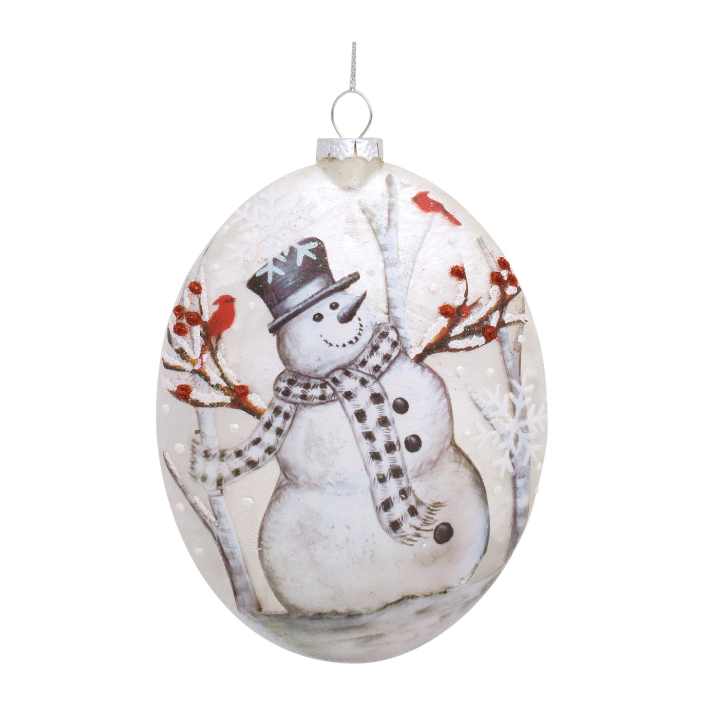 Whimsical Snowman Disc Ornament with Snowy Cardinal Scene (Set of 6)