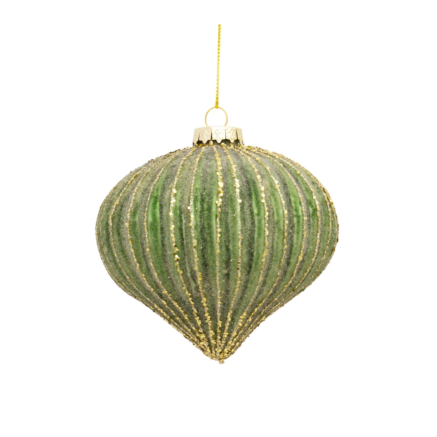 Ribbed Glass Ornament with Gold Accent (Set of 6)