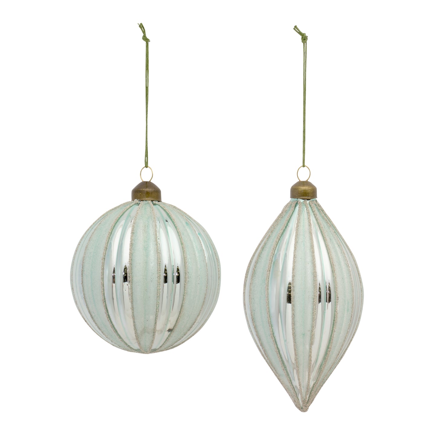 Seafoam Blue Glass Ornament with Silver Accent (Set of 6)