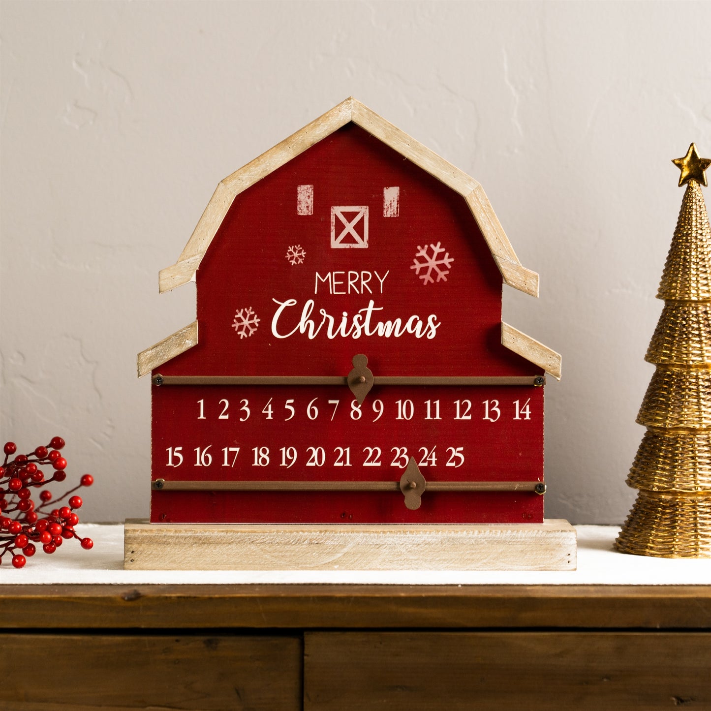 Wooden Barn Christmas Countdown with Metal Accents 13.25"H