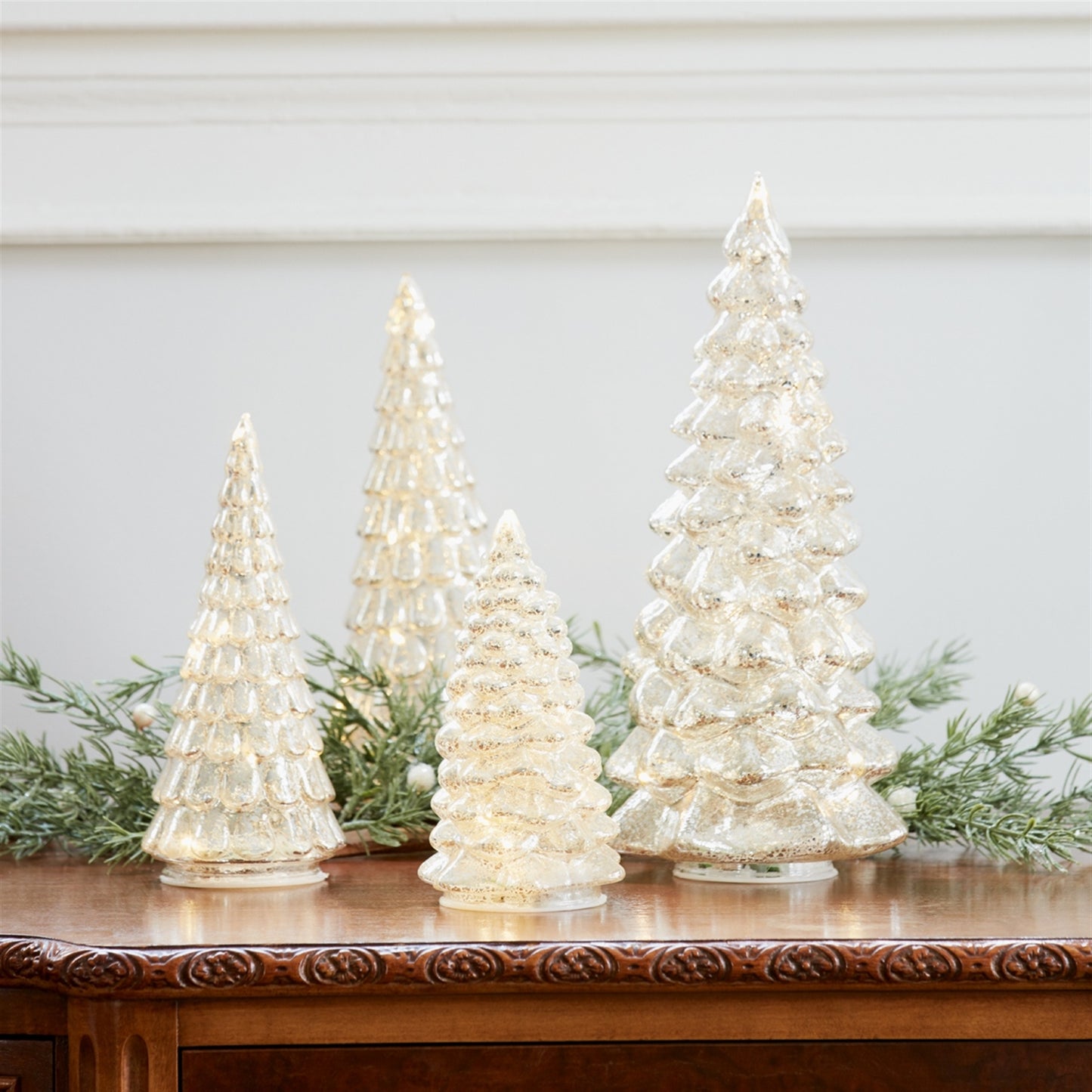LED Lighted Mercury Glass Holiday Tree Décor (Set of 4)