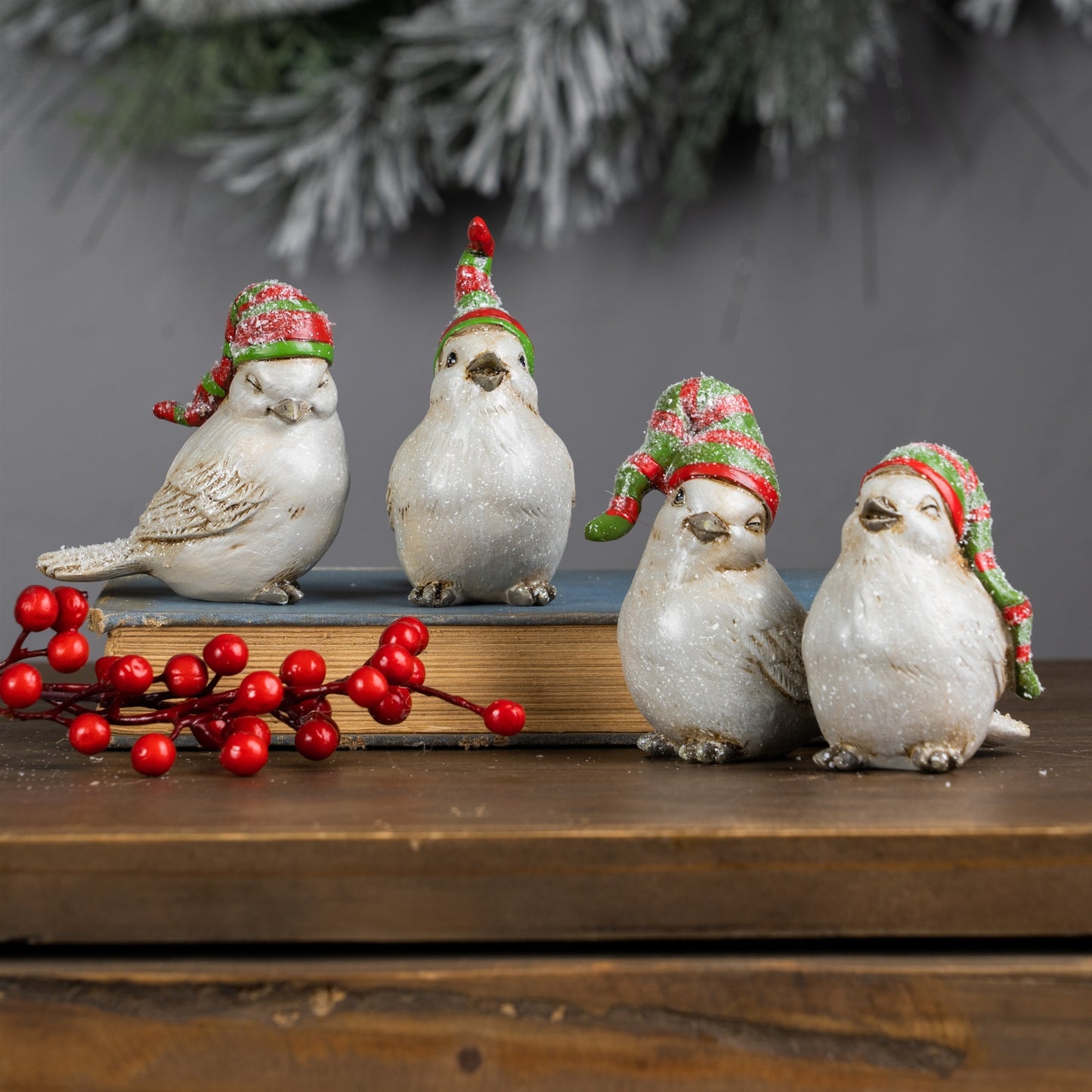 Winter Bird Figurine with Stocking Hat (Set of 12)