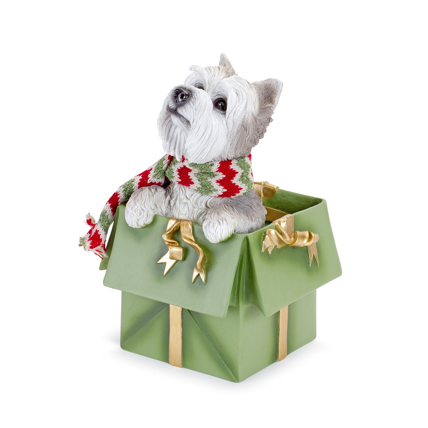 Whimsical Terrier Dog in Present Figurine (Set of 2)