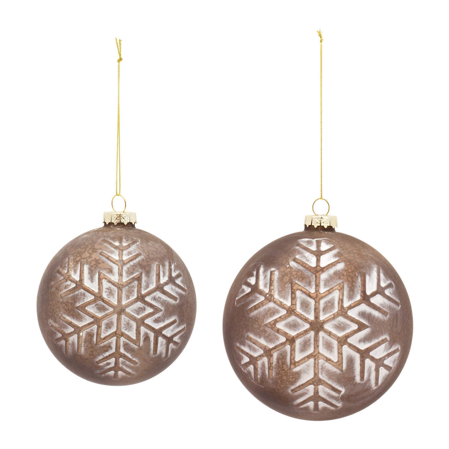 Bronze Glass Ball Ornament with Brushed Snowflake Design (Set of 6)