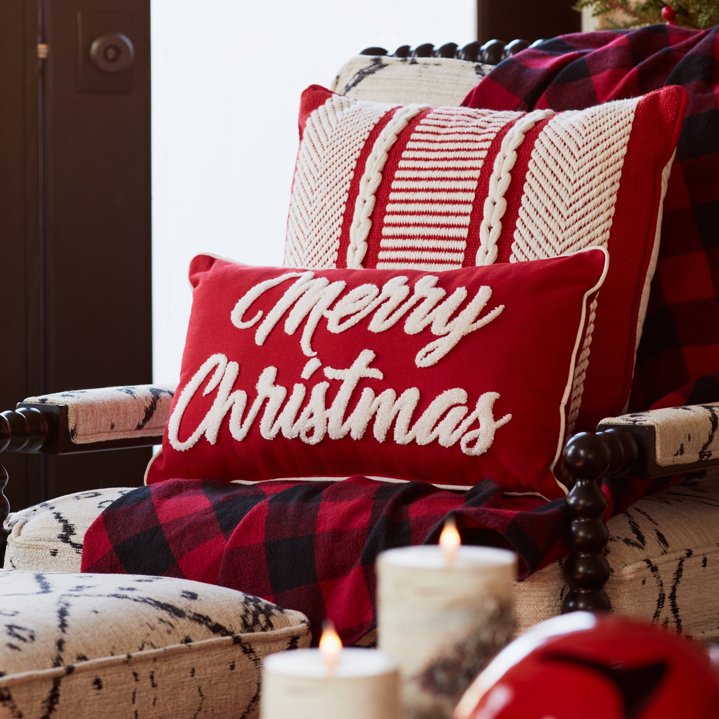 Red Merry Christmas Throw Pillow 19"L