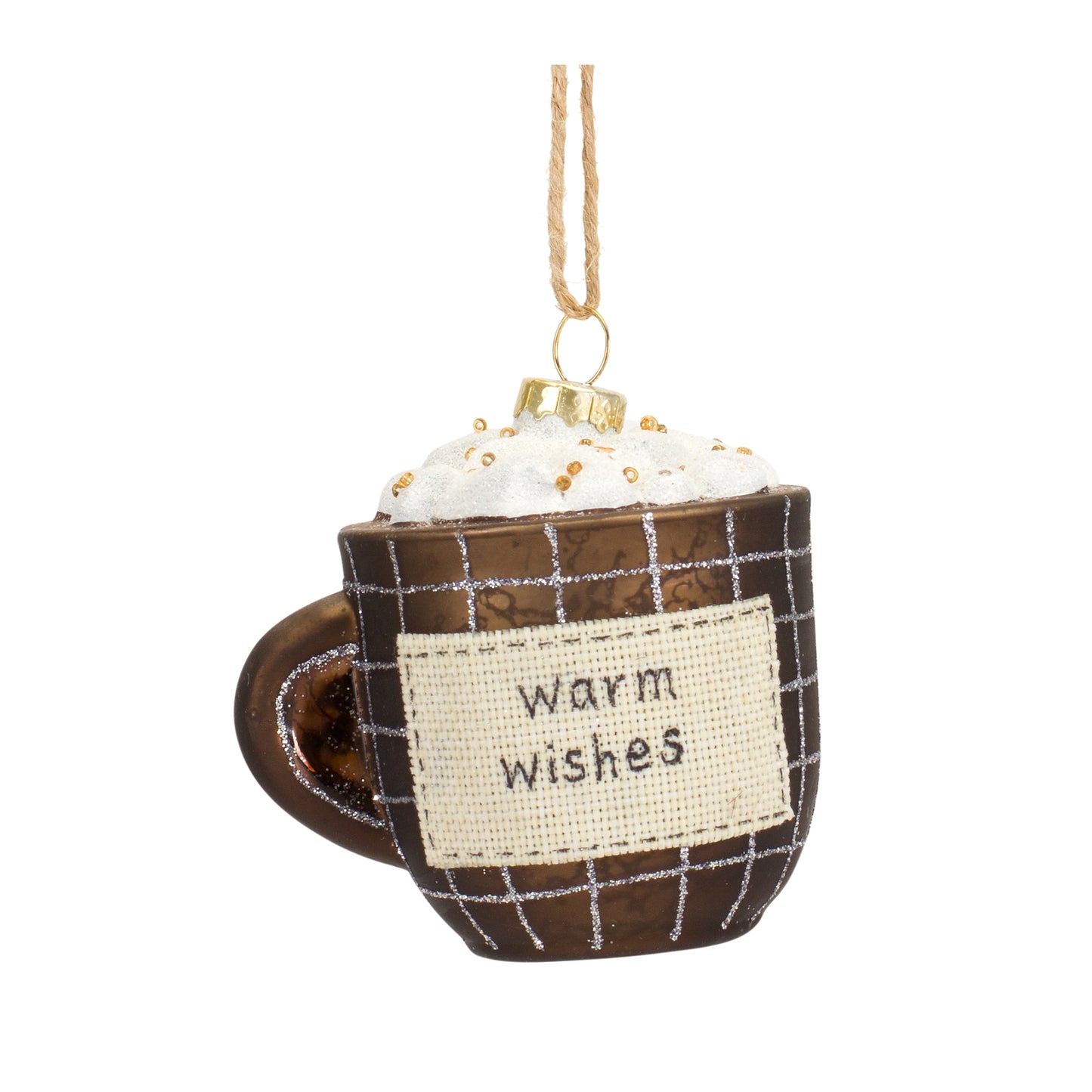 Glass Coffee Mug Ornament with Whipped Cream Accent (Set of 2)