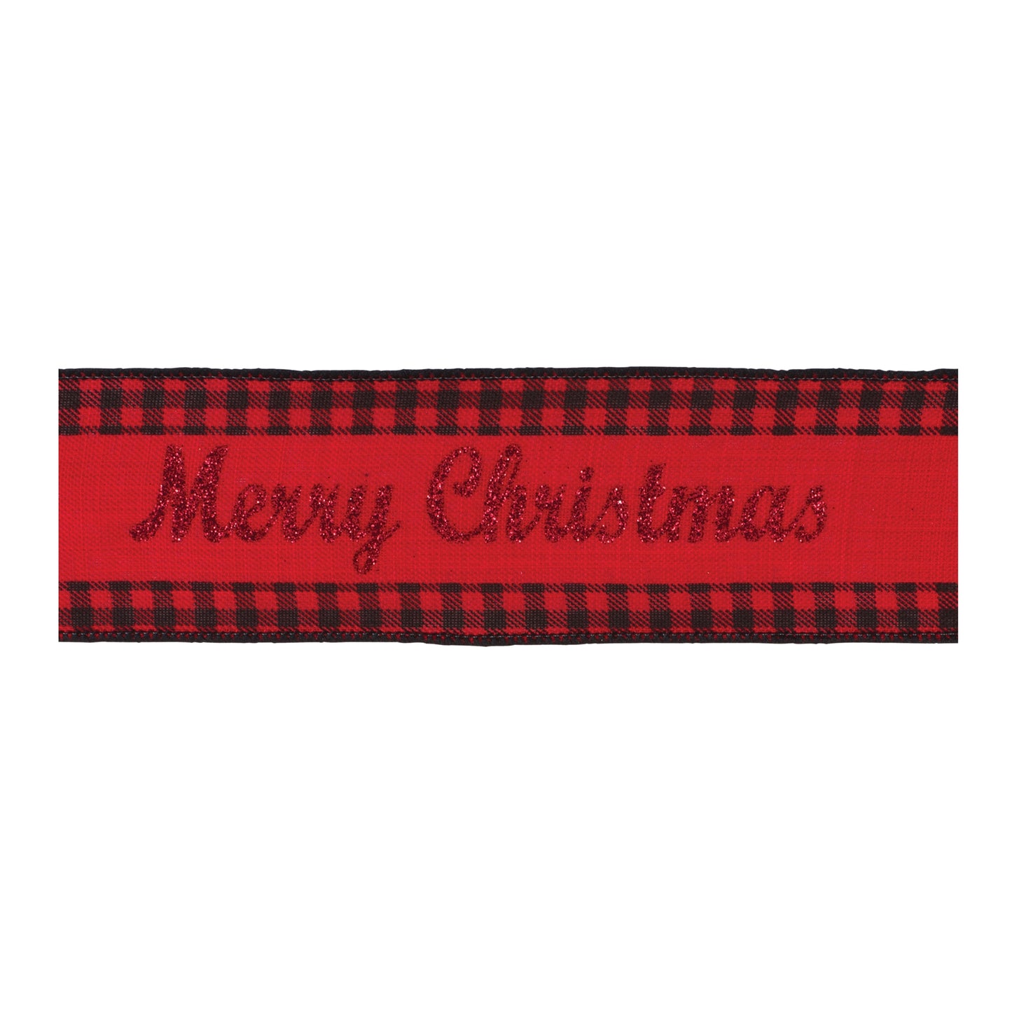 Wired Merry Christmas Ribbon with Buffalo Plaid Accent (Set of 6)