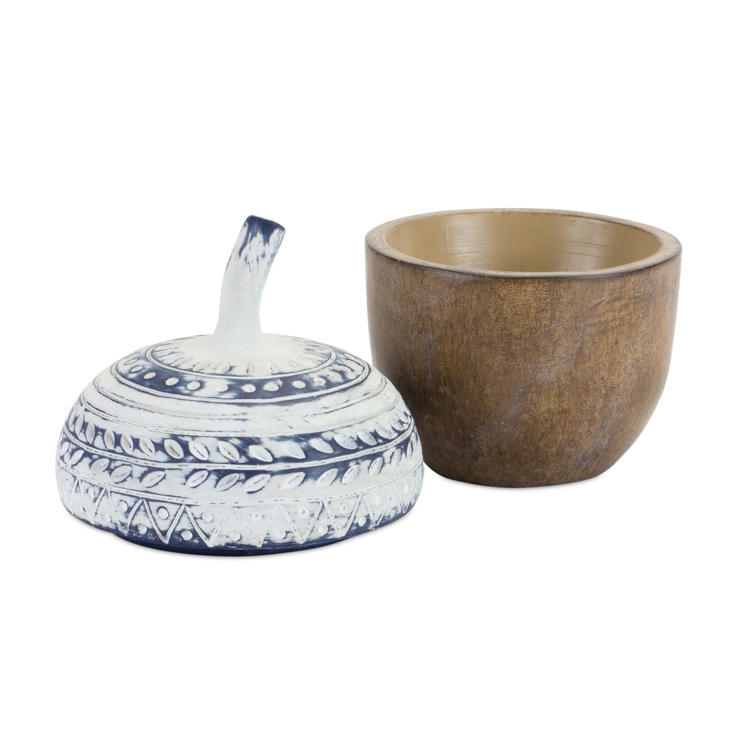 White Washed Acorn Lid Box with Wood Grain Design (Set of 4)