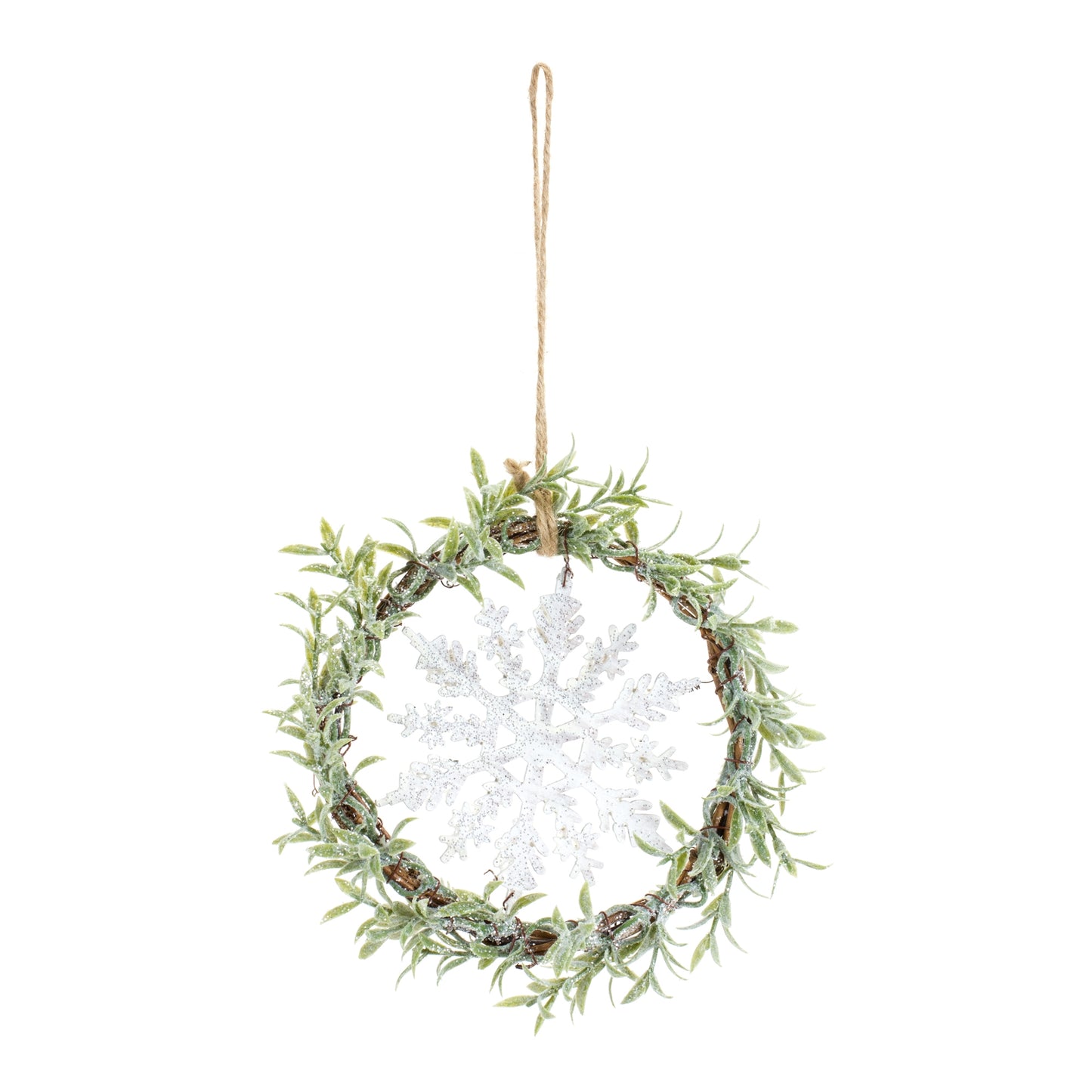 Frosted Winter Mini Leaf Wreath with Snowflake Ornament (Set of 6)