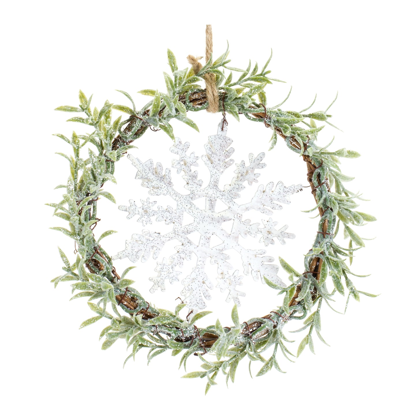 Frosted Winter Mini Leaf Wreath with Snowflake Ornament (Set of 6)