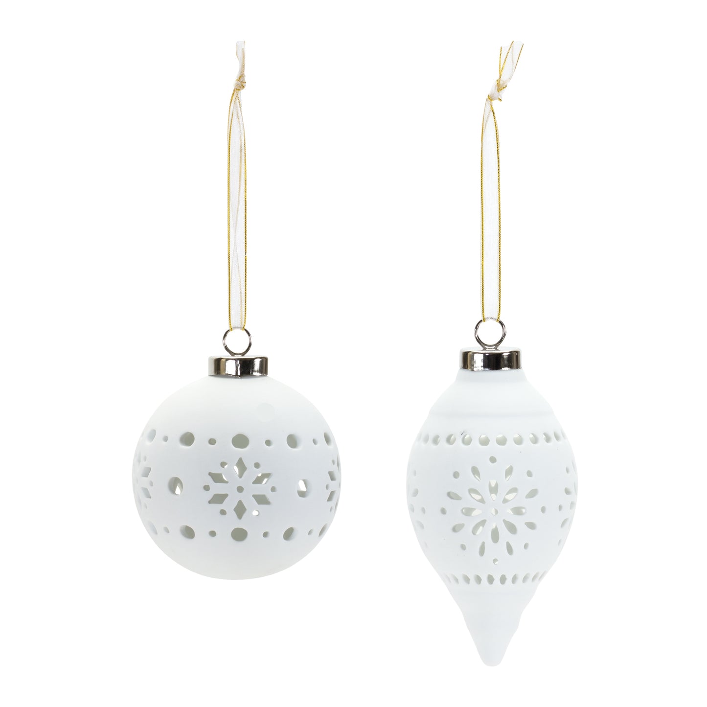 Porcelain Cut Out Ball Ornament with Nordic Design (Set of 6)