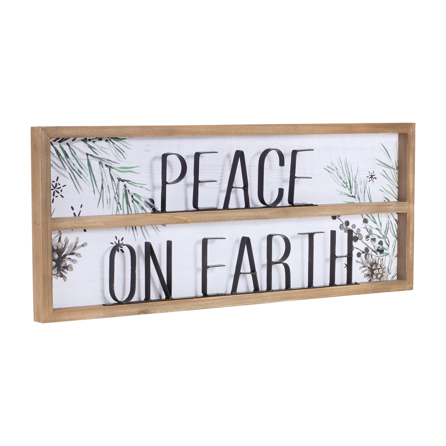 Wood Framed Peace on Earth Sign with Pine Painting (Set of 2)