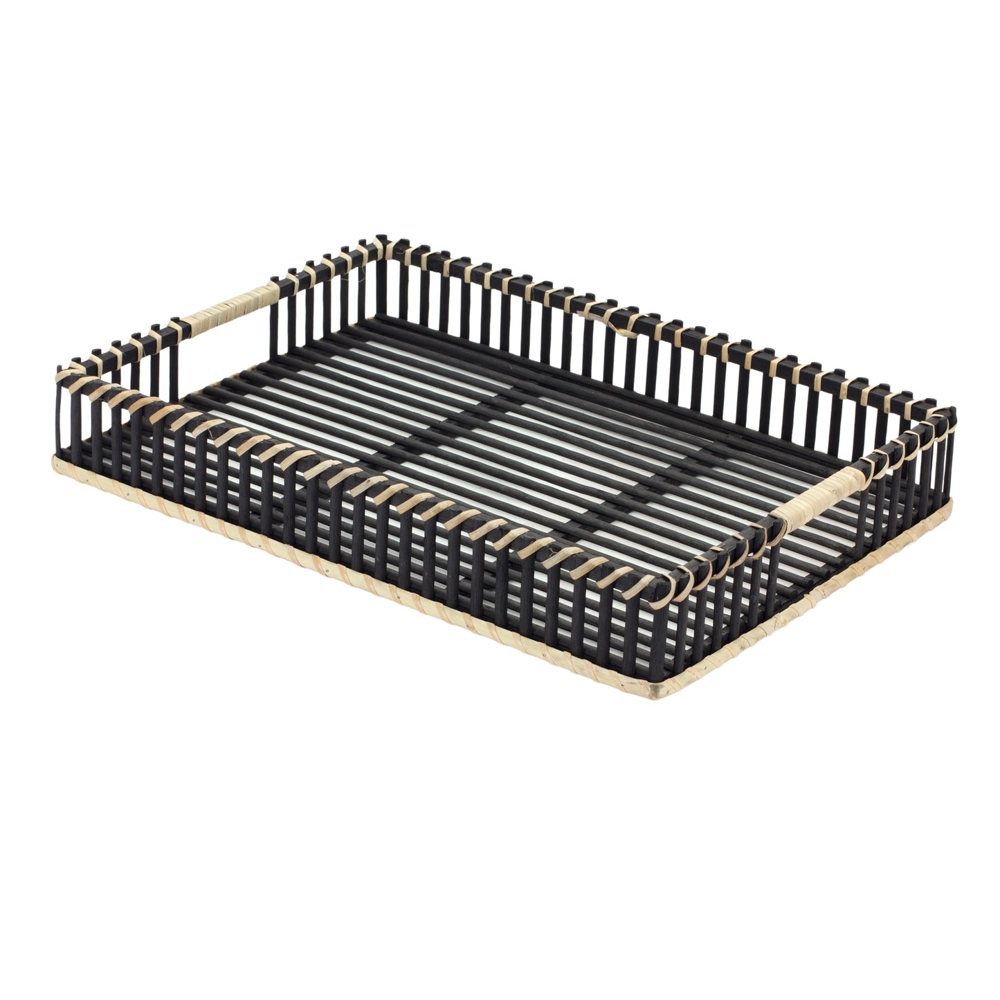 Woven Bamboo Trays with Rattan Handle Accent (Set of 2)