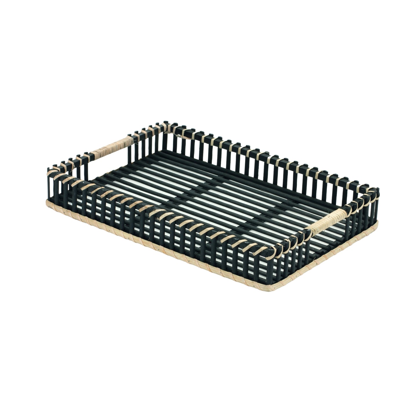 Woven Bamboo Trays with Rattan Handle Accent (Set of 2)