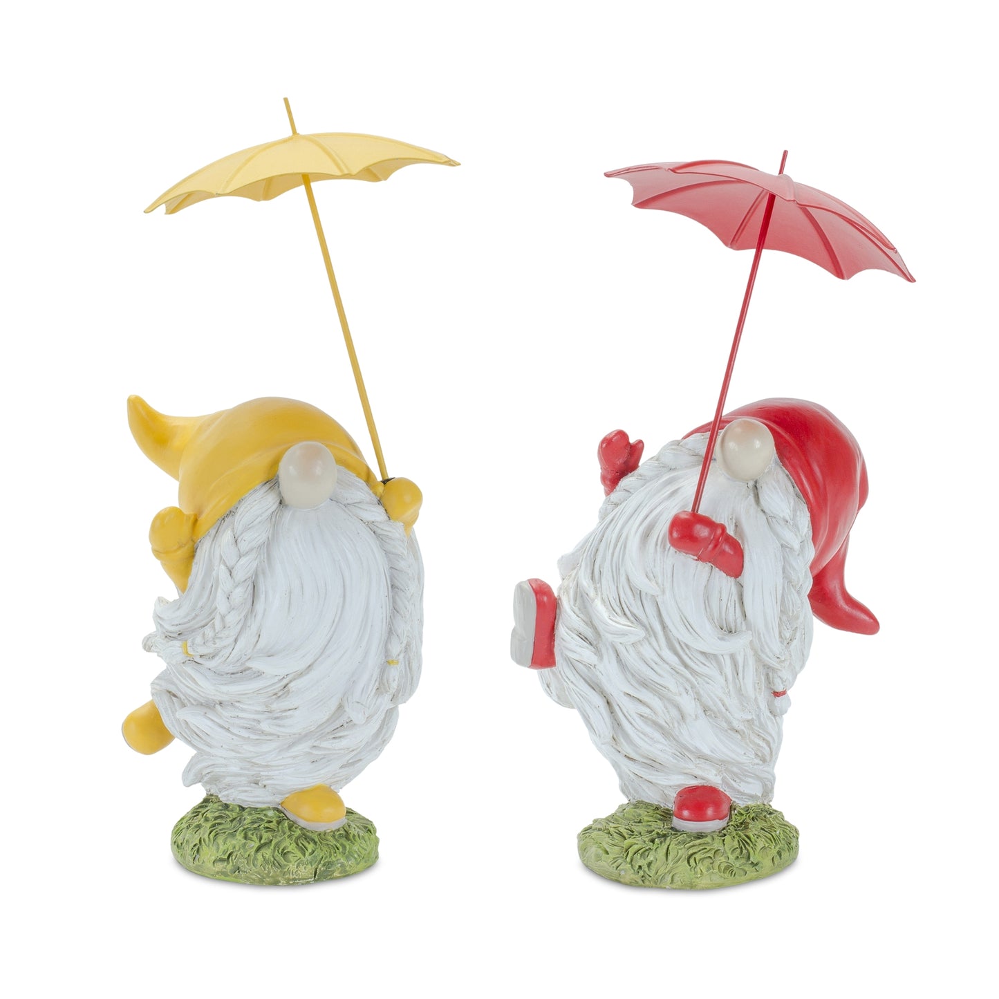 Whimsical Dancing Garden Gnome Figurine with Umbrella (Set of 2)