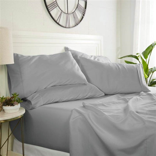 Twin Size 4 Piece Grey Wrinkle Resistant Microfiber Polyester Sheet Set