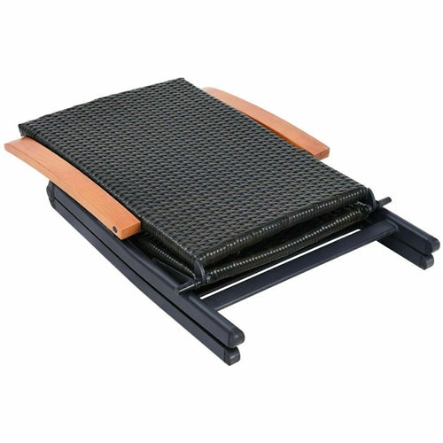 Outdoor Heavy Duty Folding Rattan Patio Chair with Wood Armrest