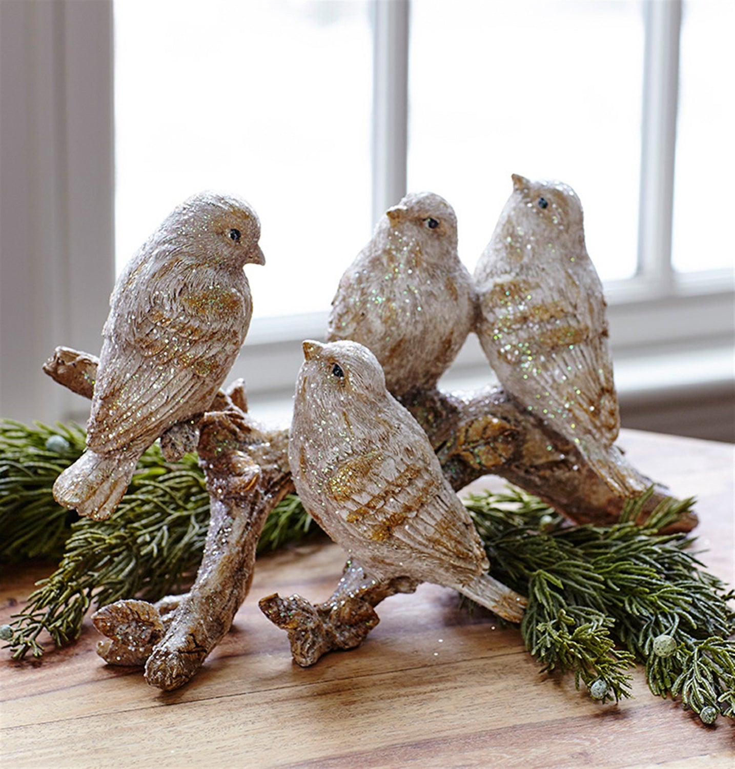 Gold Brushed Birds on a Branch Figurine (Set of 2)