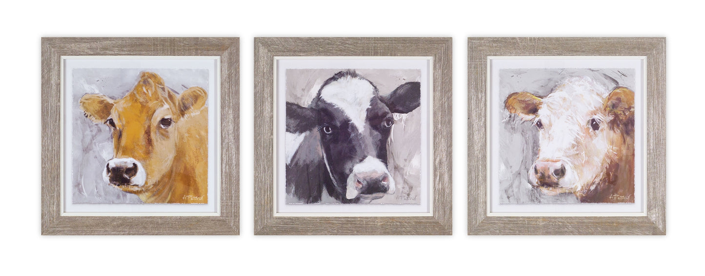 Wood Framed Cow Print (Set of 3)