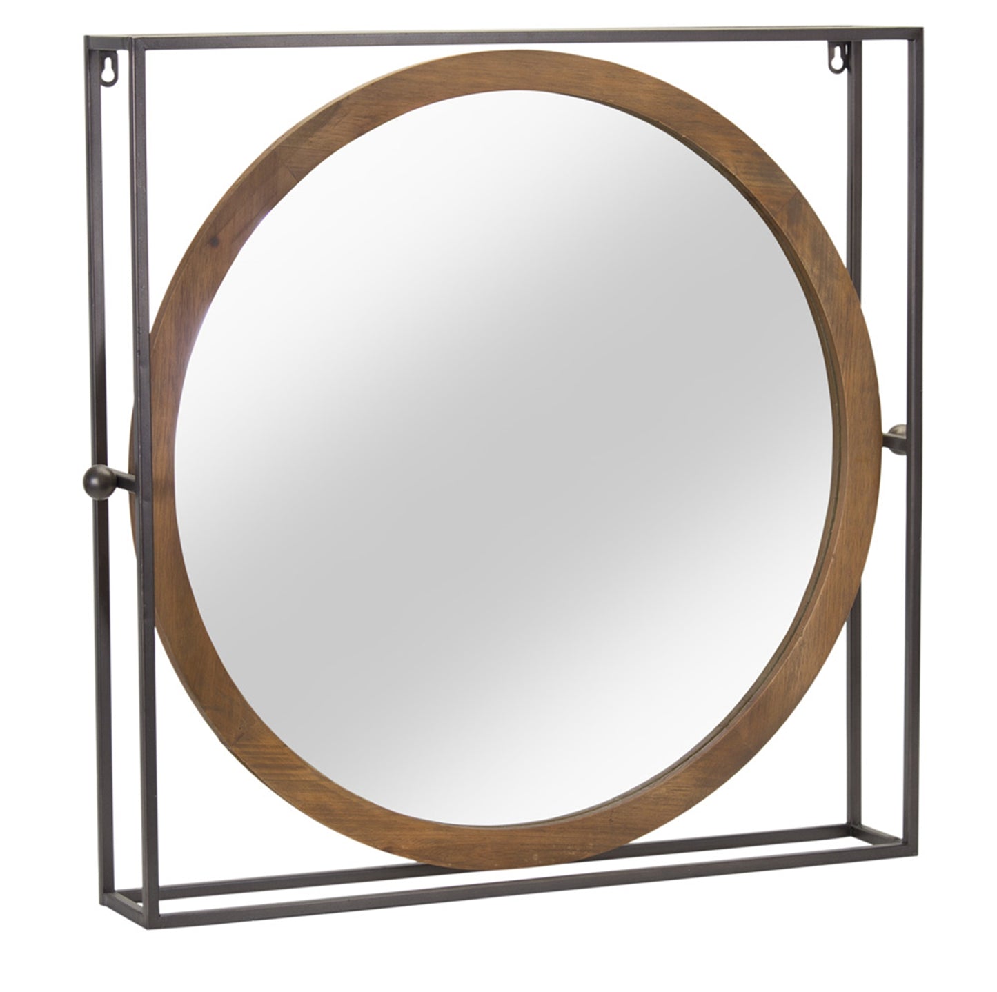 Wooden Circle Mirror with Iron Frame 24.5"H