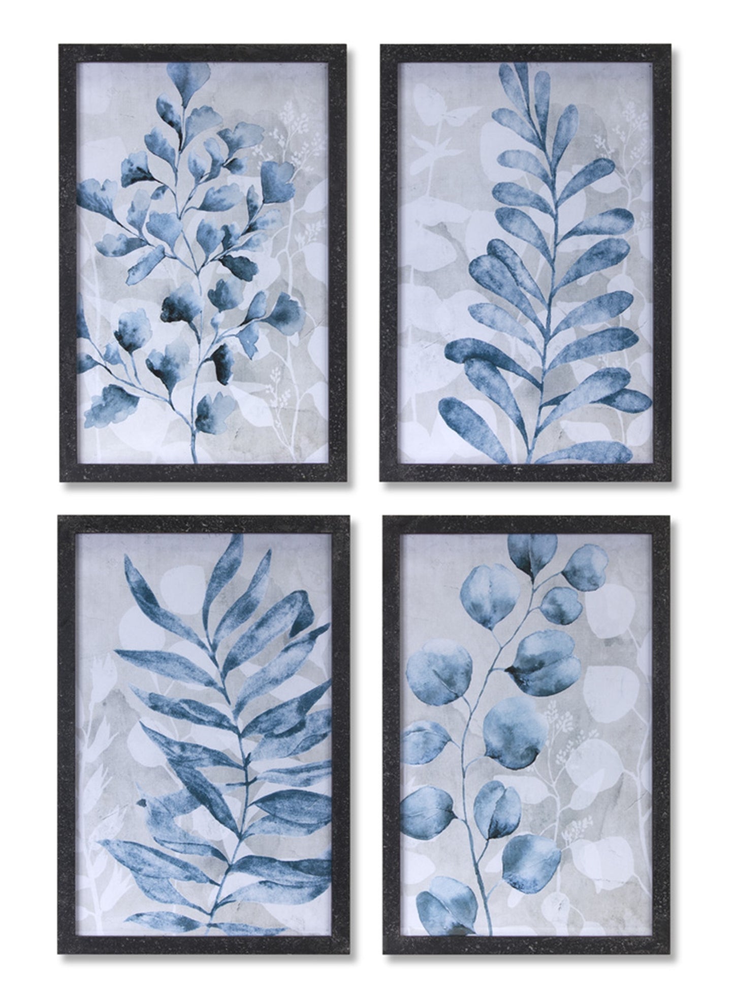 Blue Watercolor Foliage Print Under Glass (Set of 4)