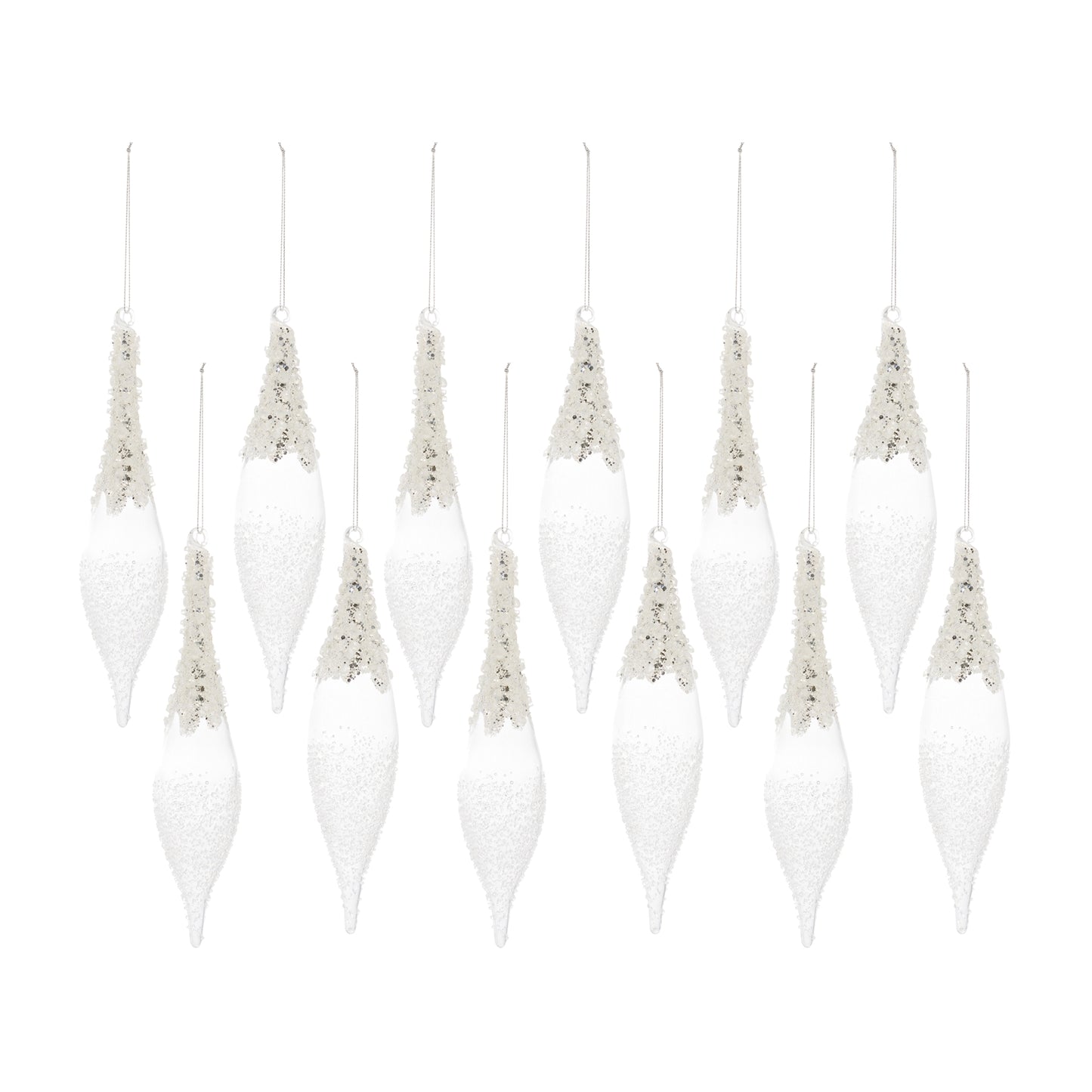 White Beaded Tear Drop Icicle Ornament (Set of 12)