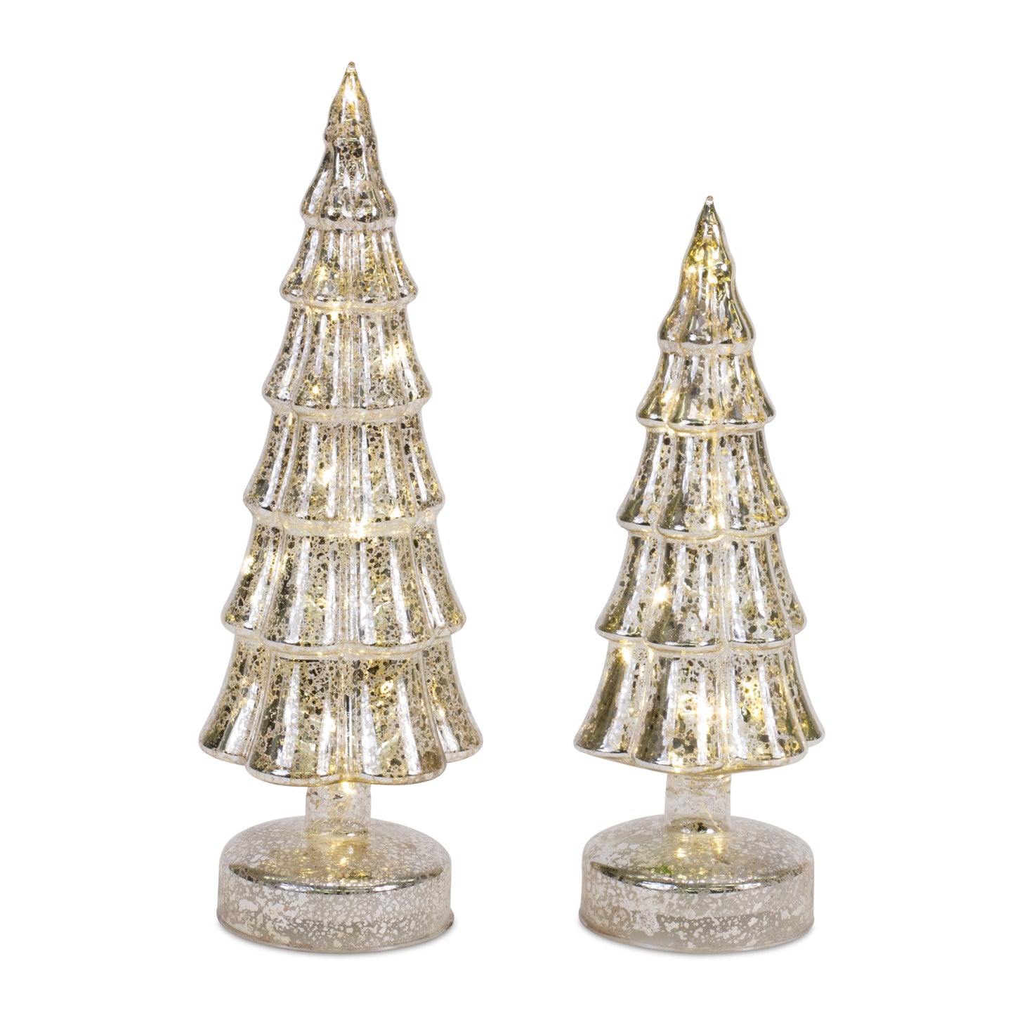 LED Lighted Mercury Glass Holiday Tree Décor (Set of 3)