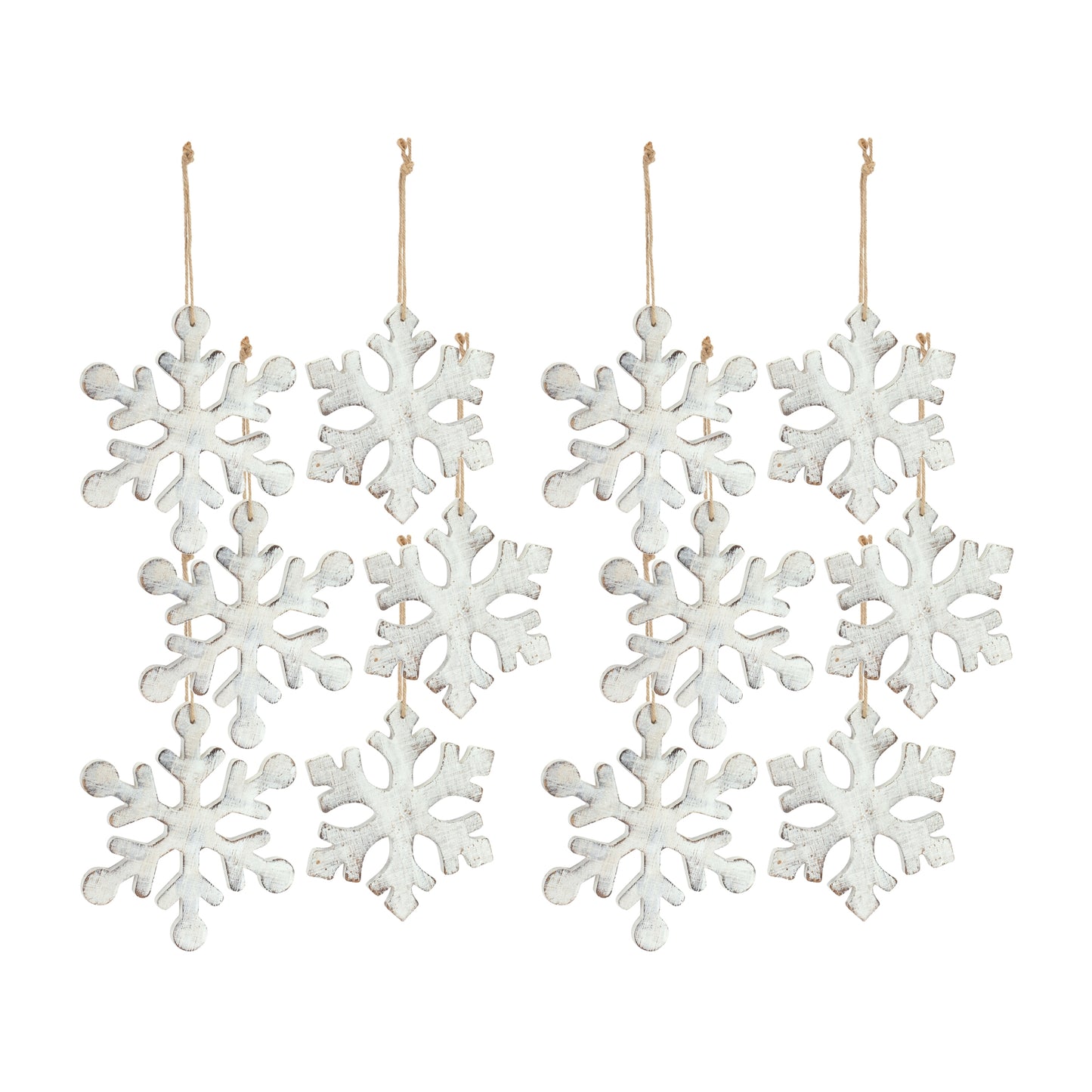 White Washed Wooden Snowflake Ornament (Set of 12)