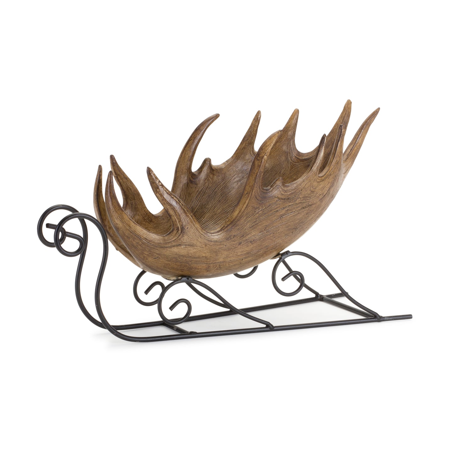 Rustic Deer Antler Sleigh with Wood Grain Design 16"L