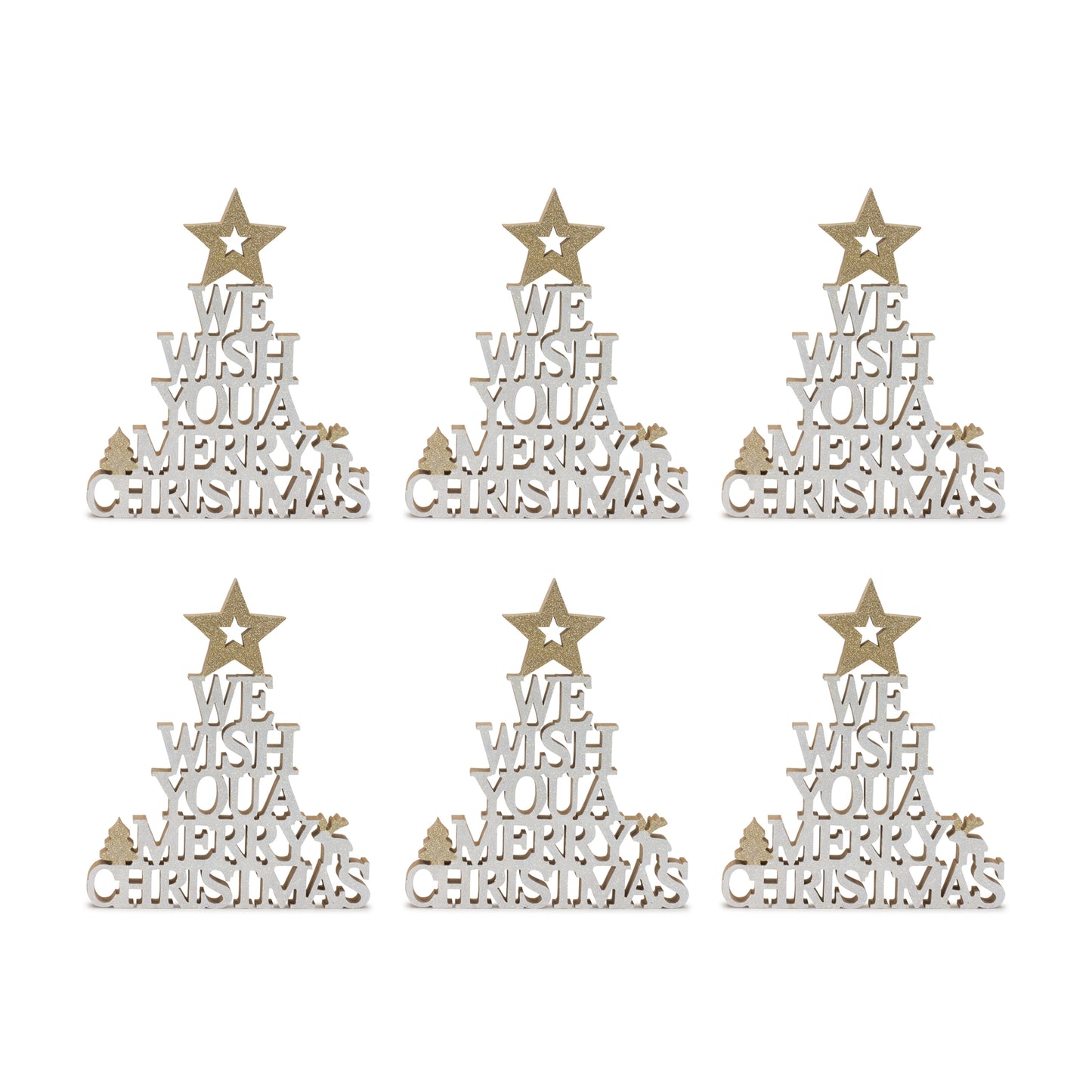 Wish You a Merry Christmas Wood Cut Out Sign (Set of 6)