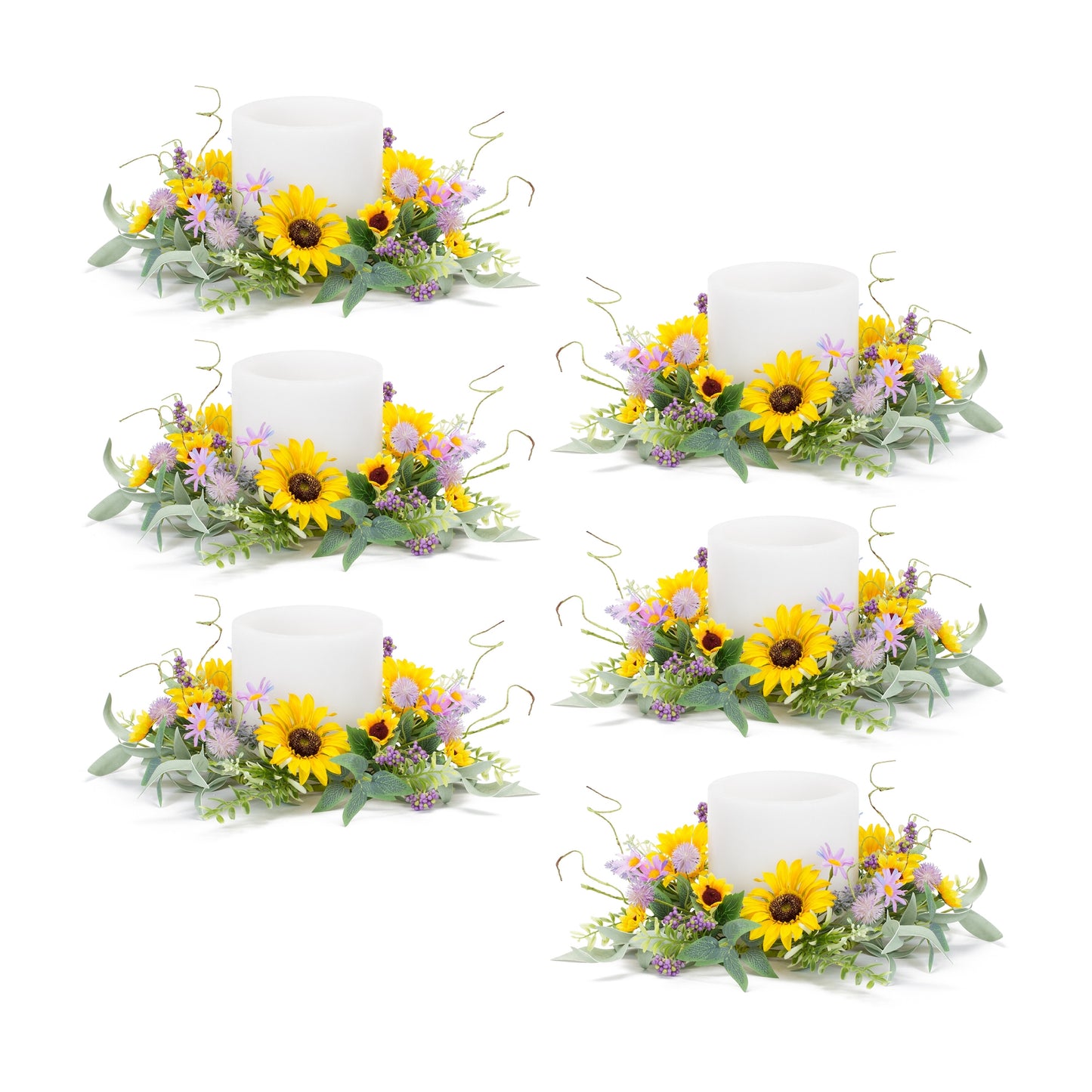 Mixed Sunflower and Thistle Candle Ring (Set of 6)