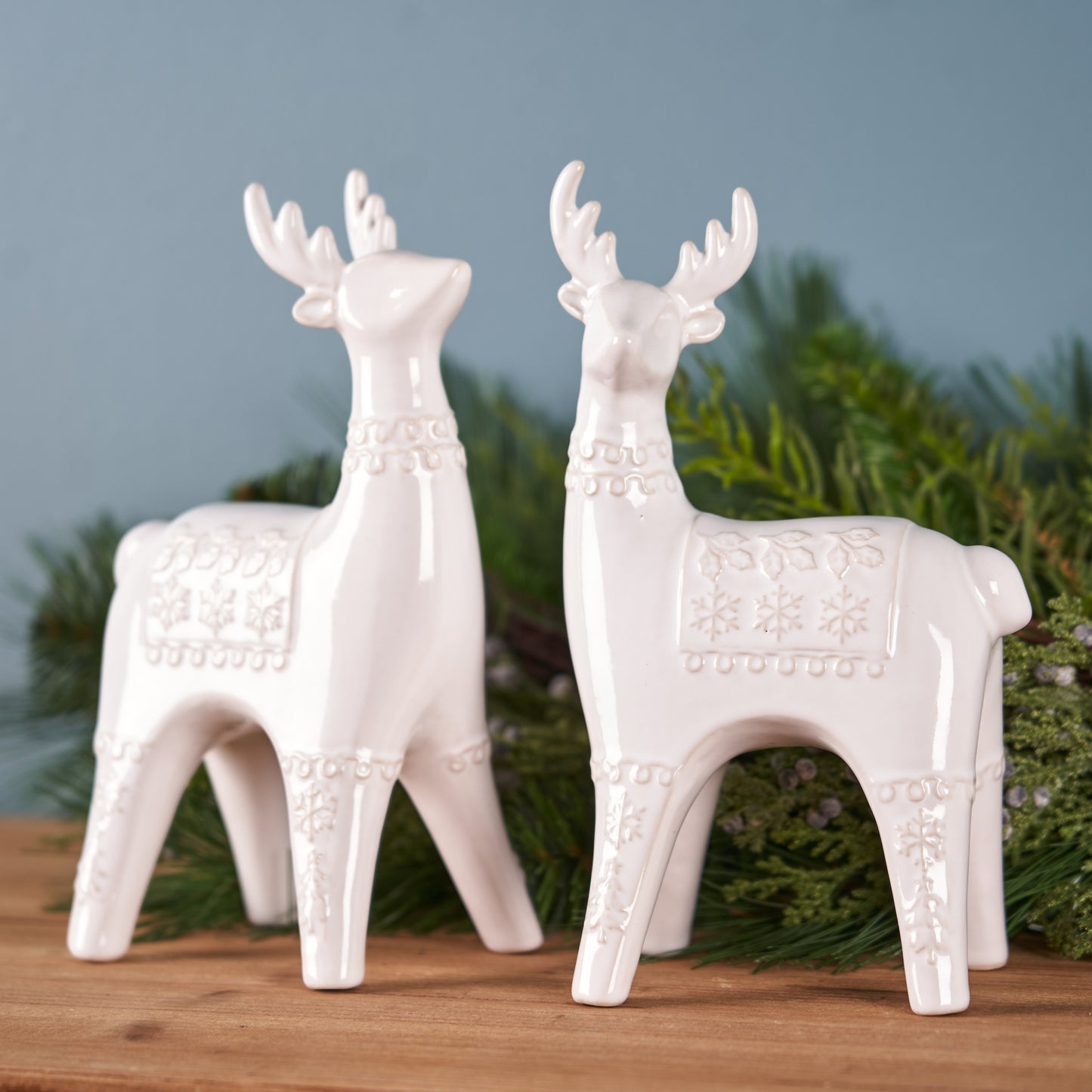Ceramic Holiday Deer Figurine (Set of 2)