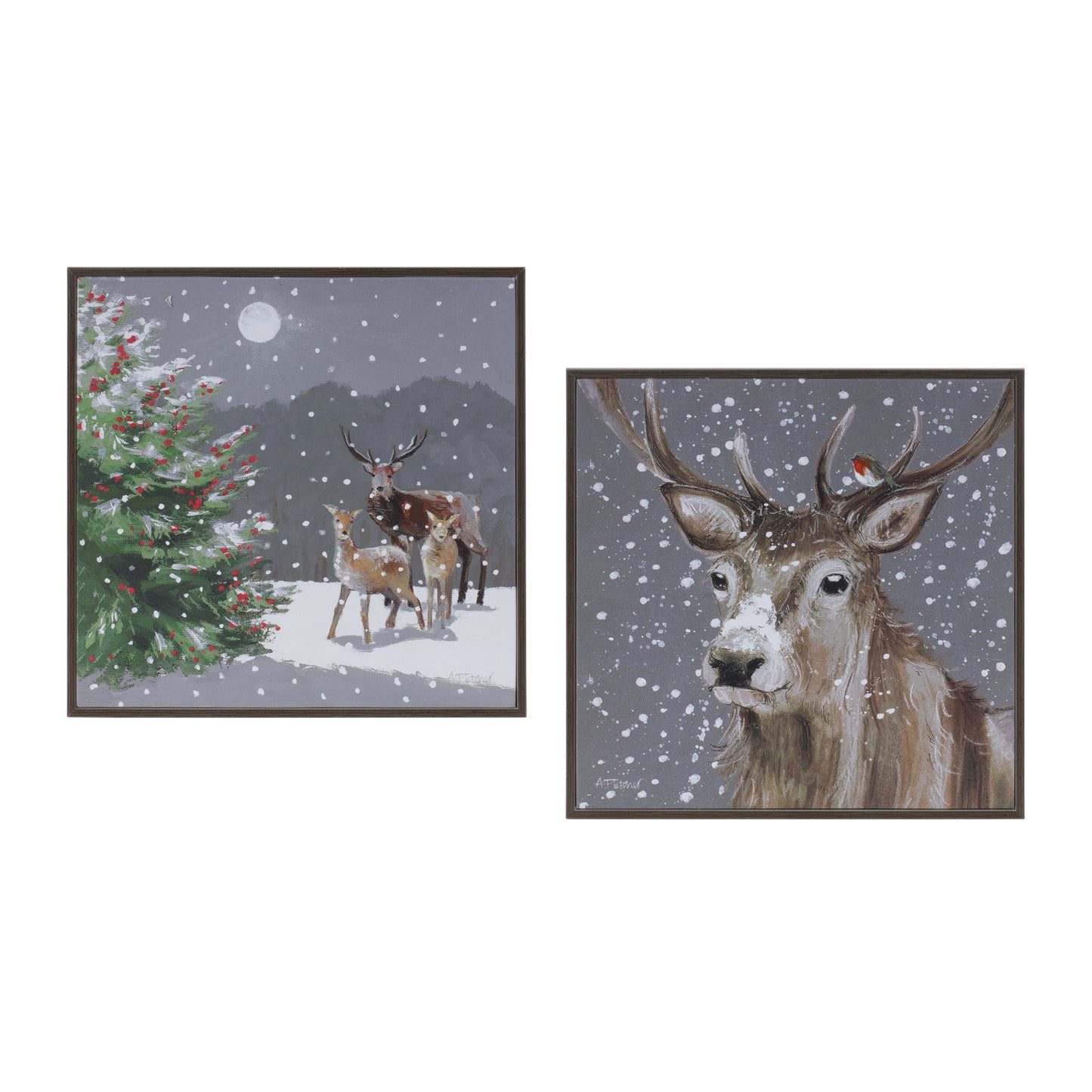 Framed Winter Deer Wall Art (Set of 2)