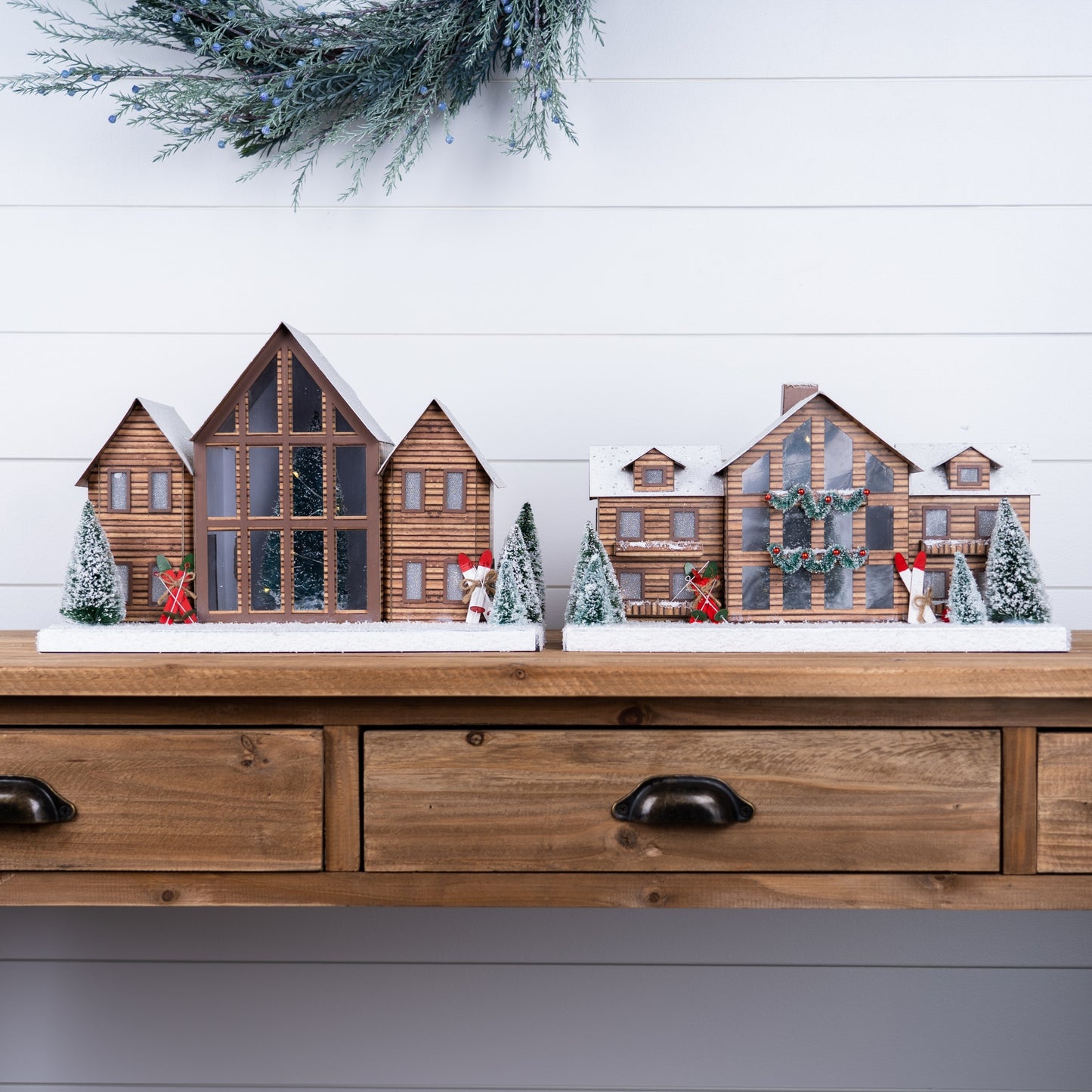 Ski Lodge Lighted Display (Set of 2)