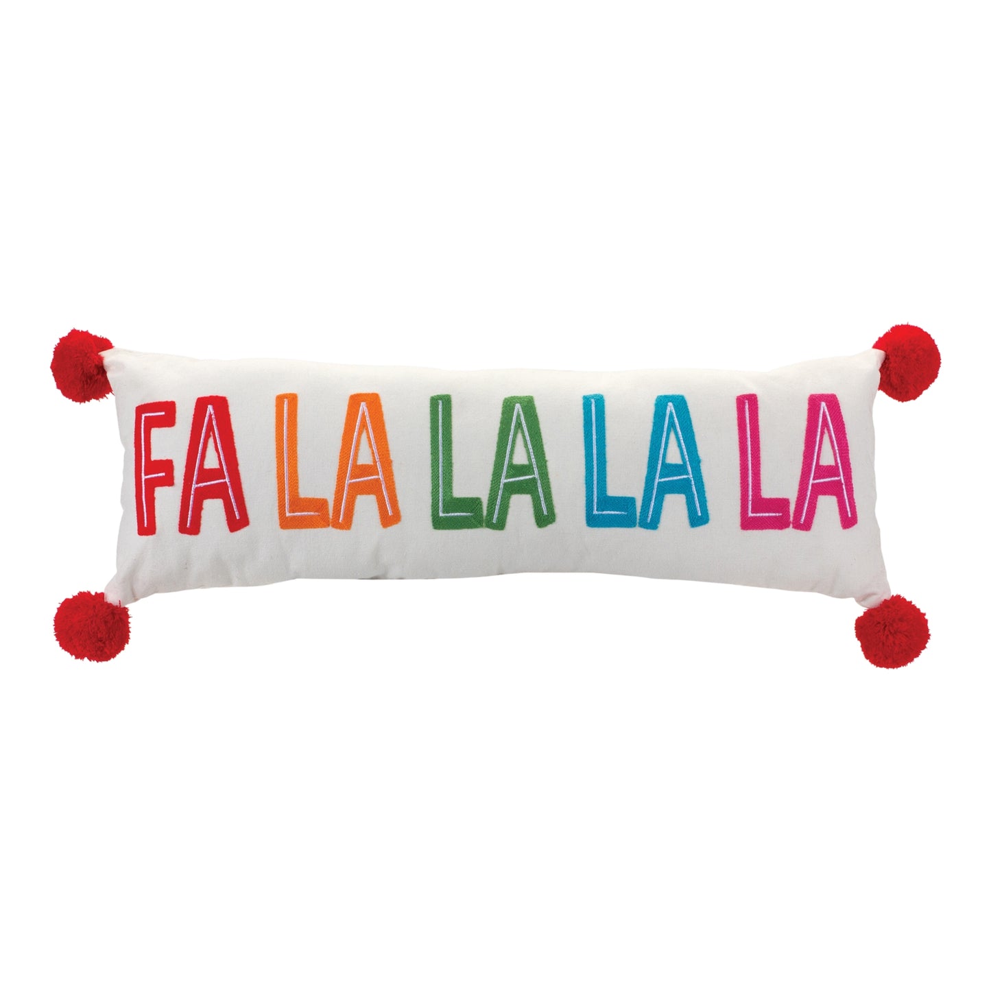 Embroidered Fa La La Holiday Pillow 26"L