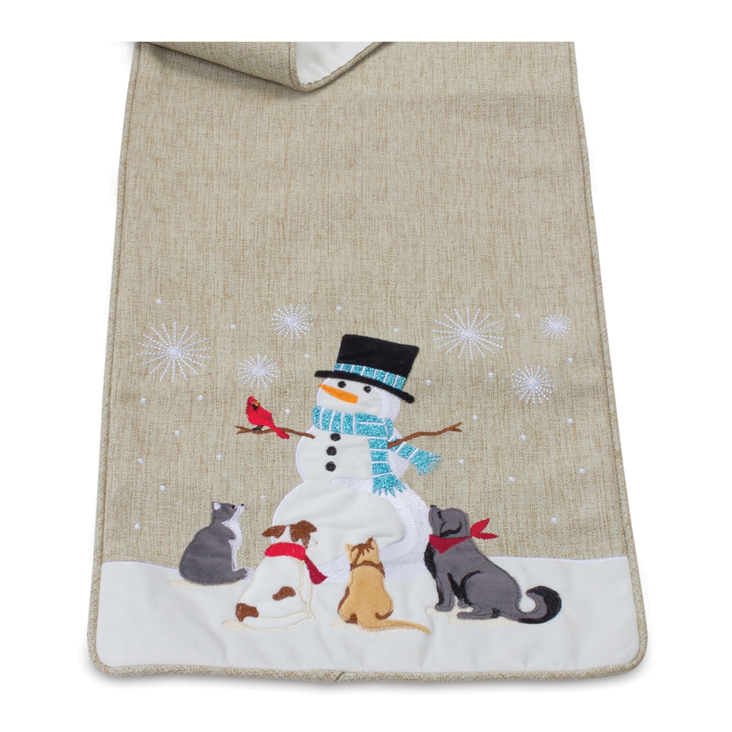 Embroidered Snowman Holiday Table Runner 70"L