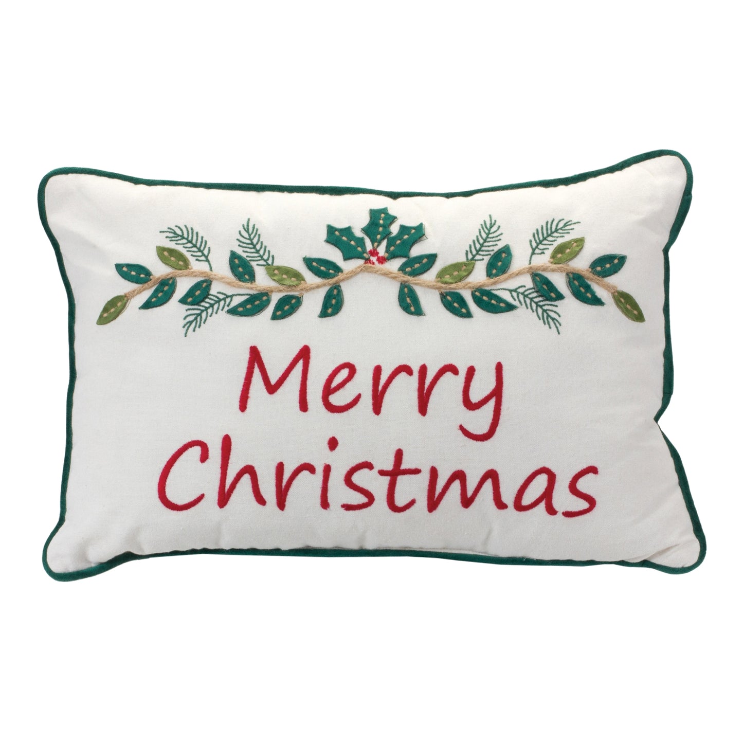 Embroidered Merry Christmas Pillow 17"L
