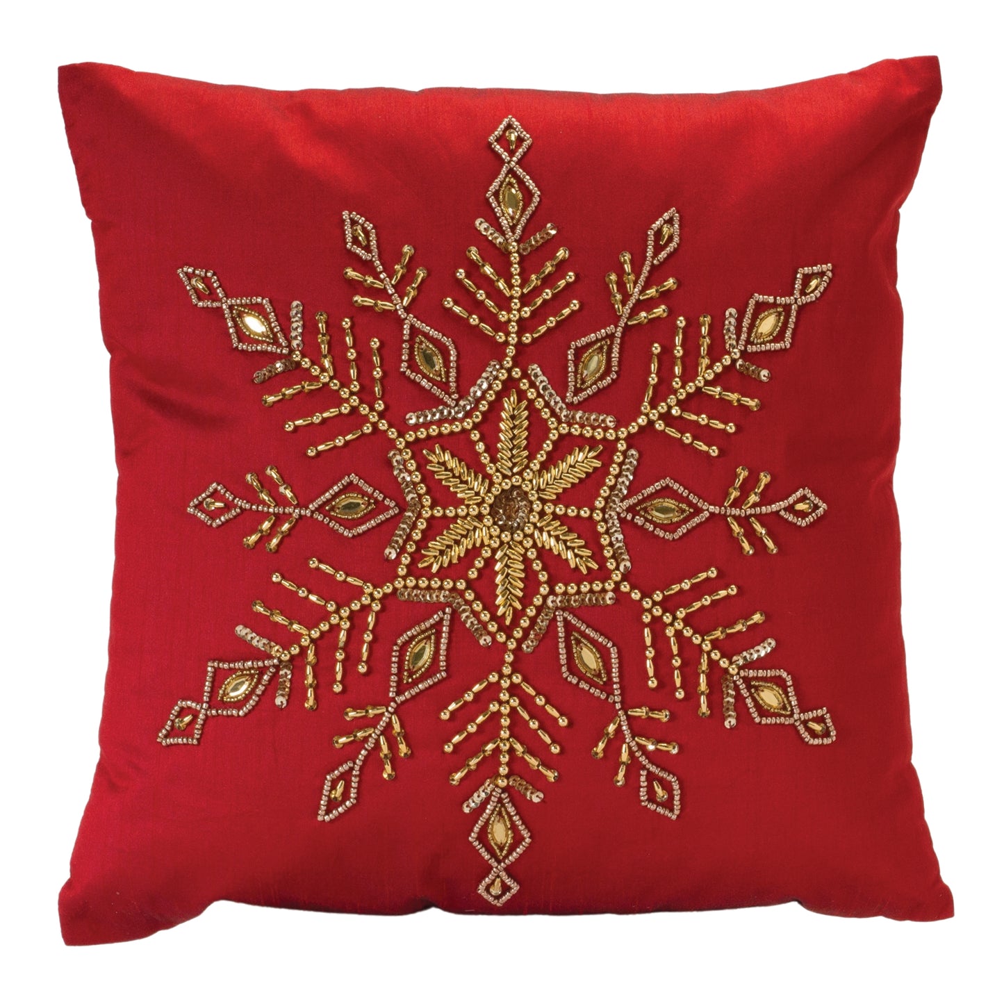 Beaded Snowflake Holiday Pillow 16"SQ