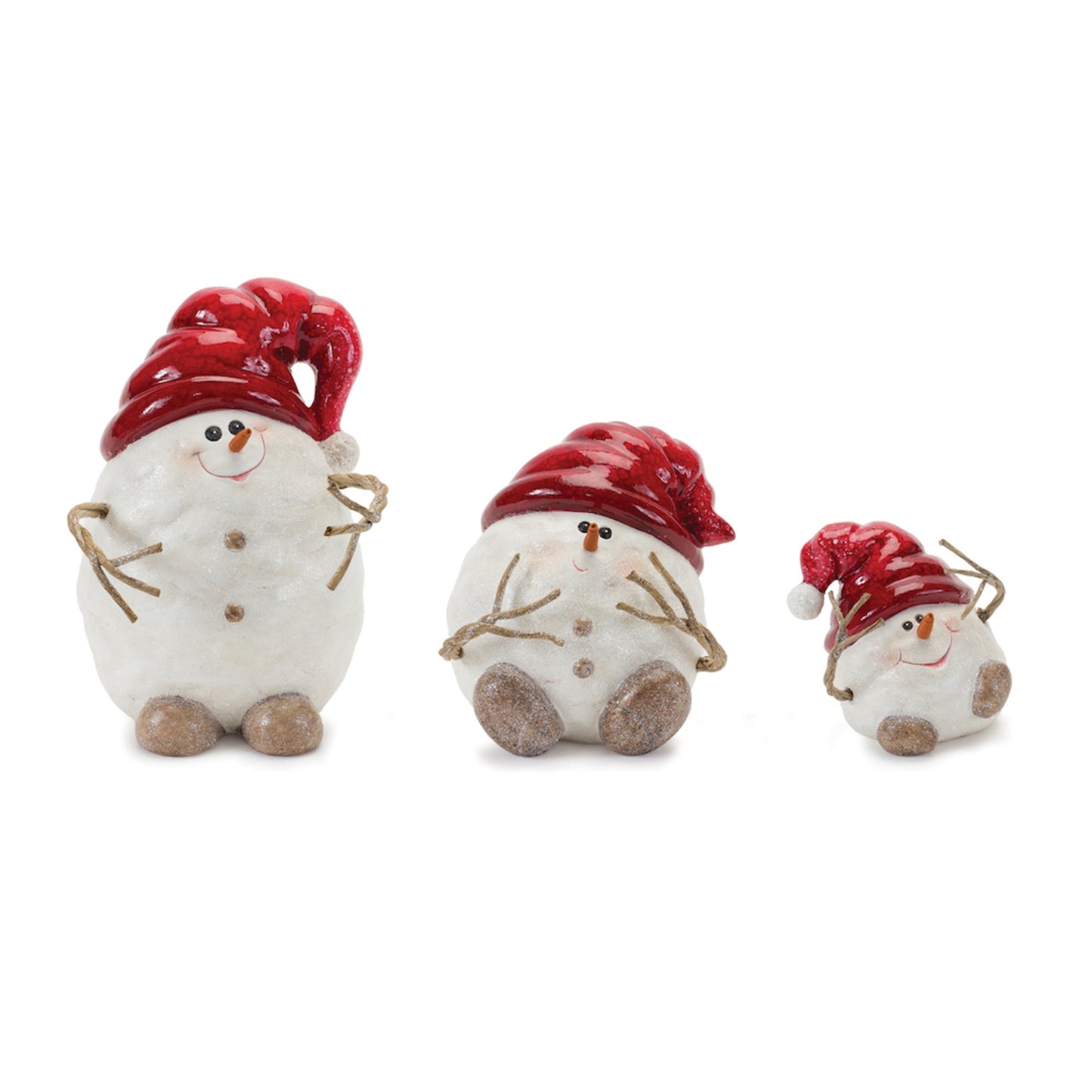 Terra Cotta Snowman with Santa Hat Figurine (Set of 3)