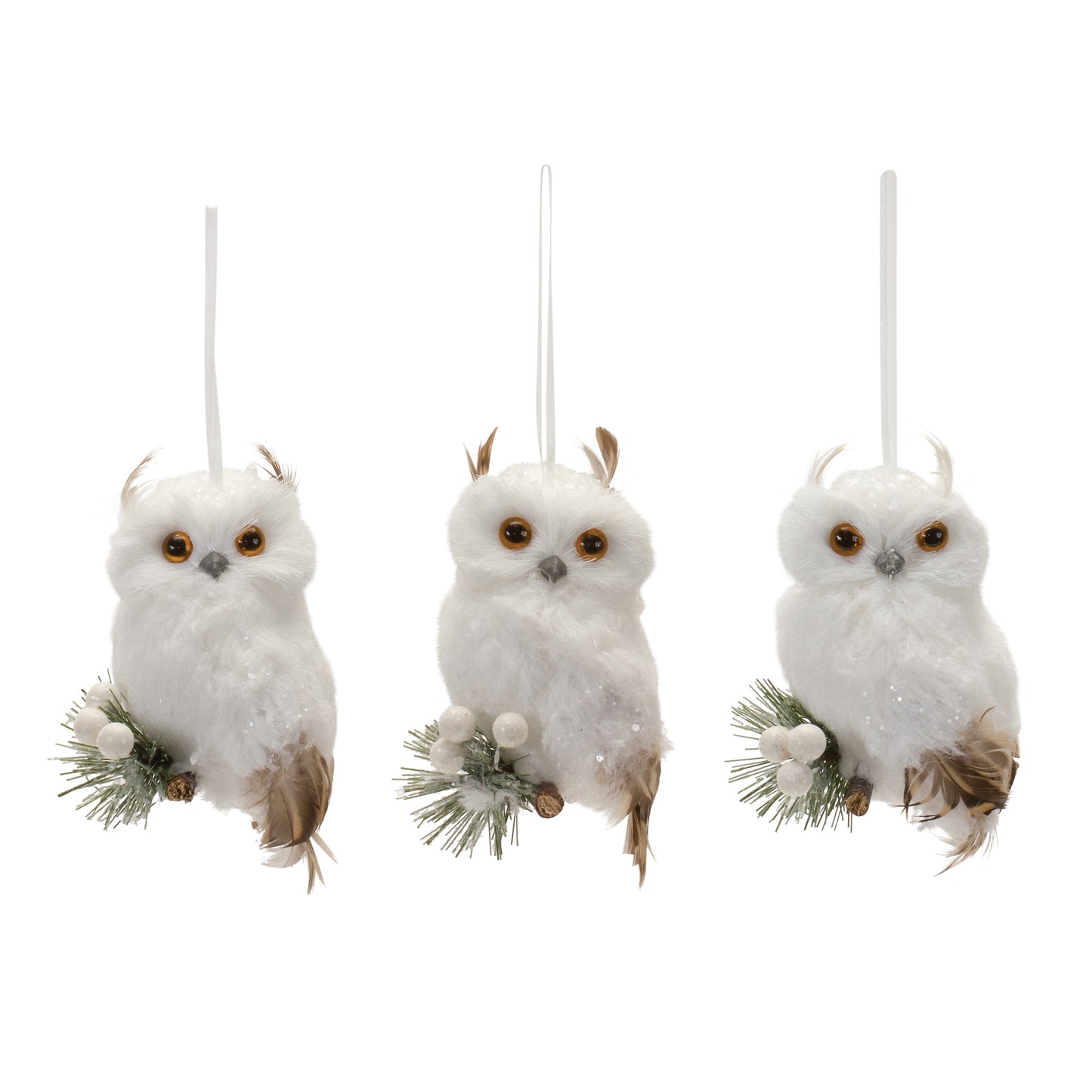 Feathered Owl Ornament (Set of 6(