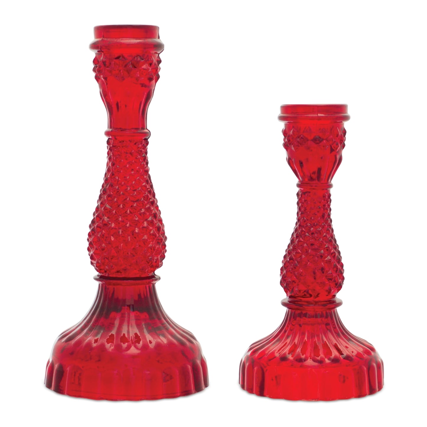 Red Glass Taper Candle Holder (Set of 2)