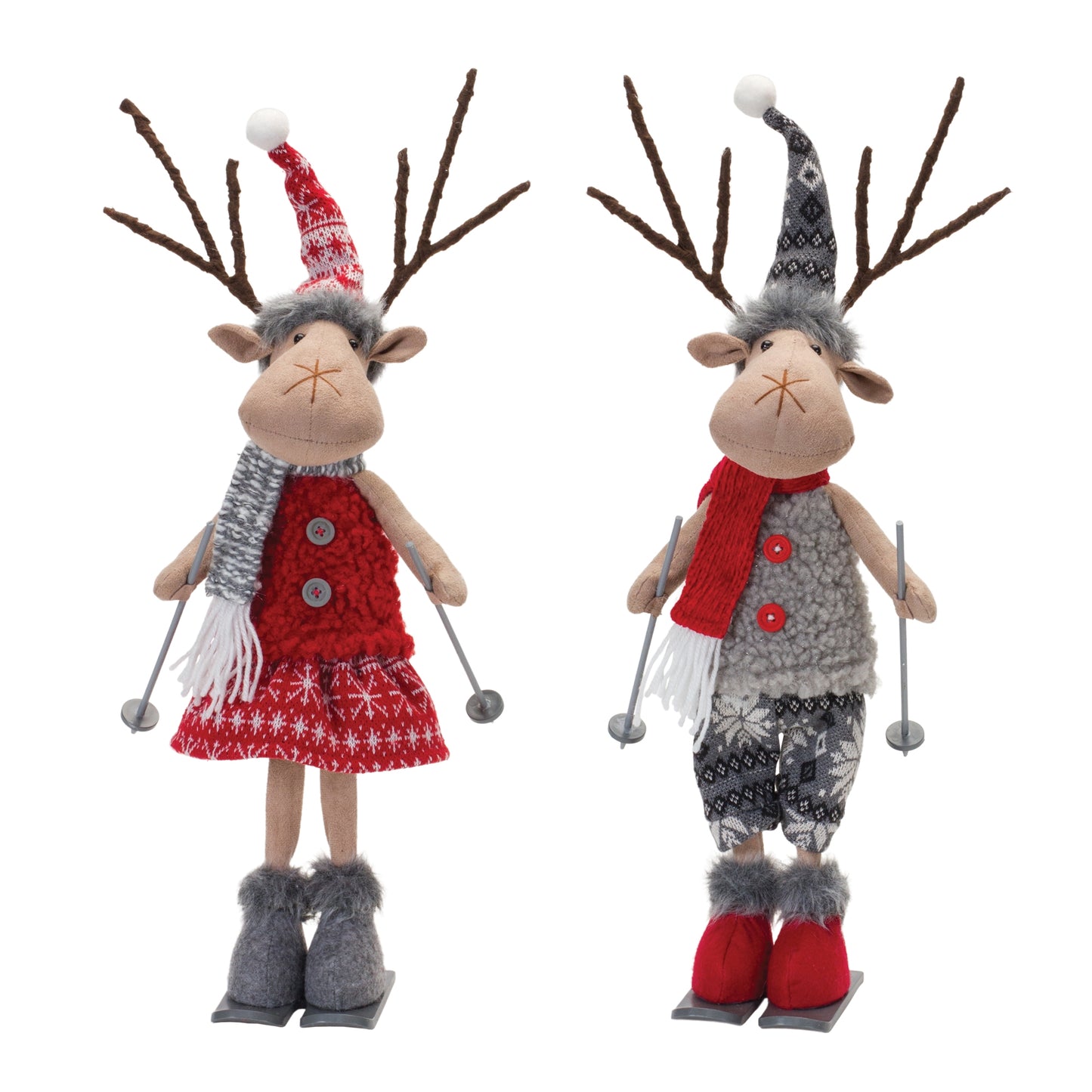 Plush Winter Deer on Skis (Set of 2)