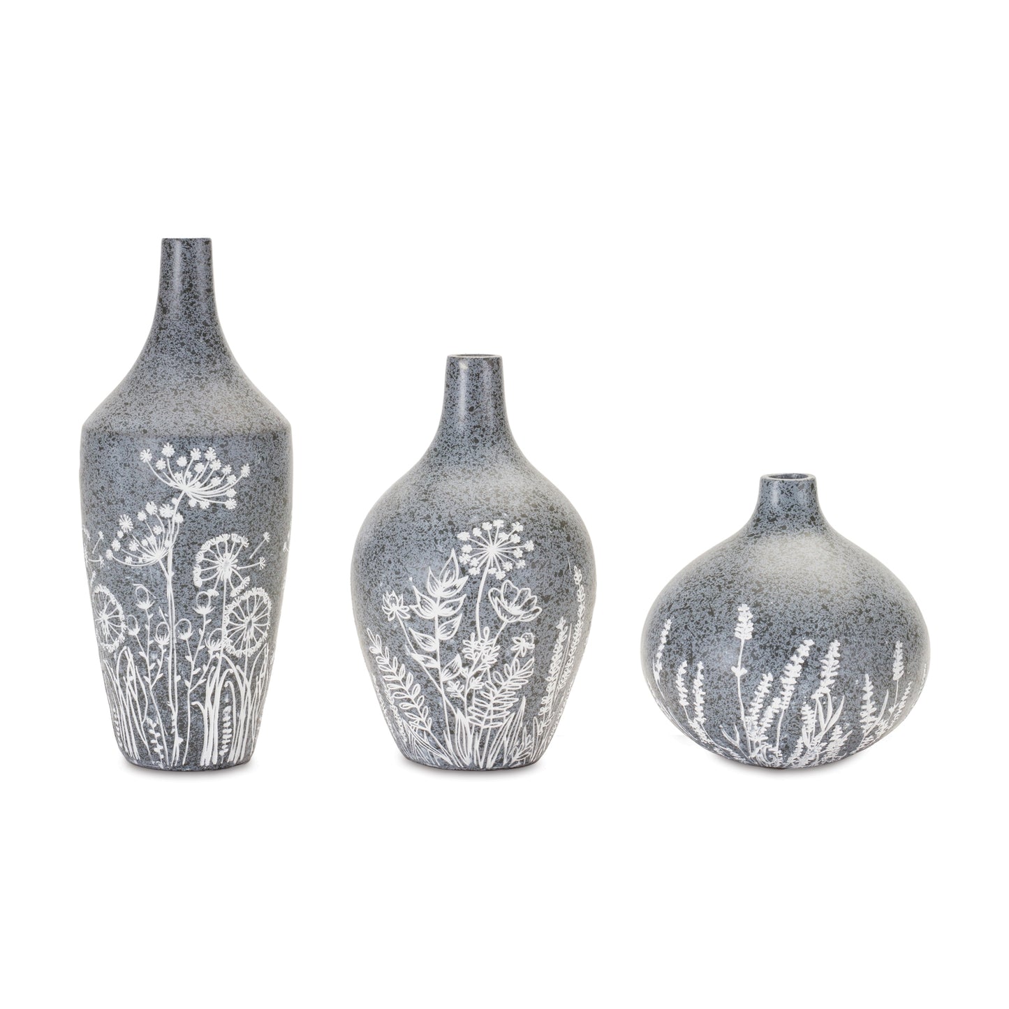 Floral Etched Bottle Vase (Set of 3)