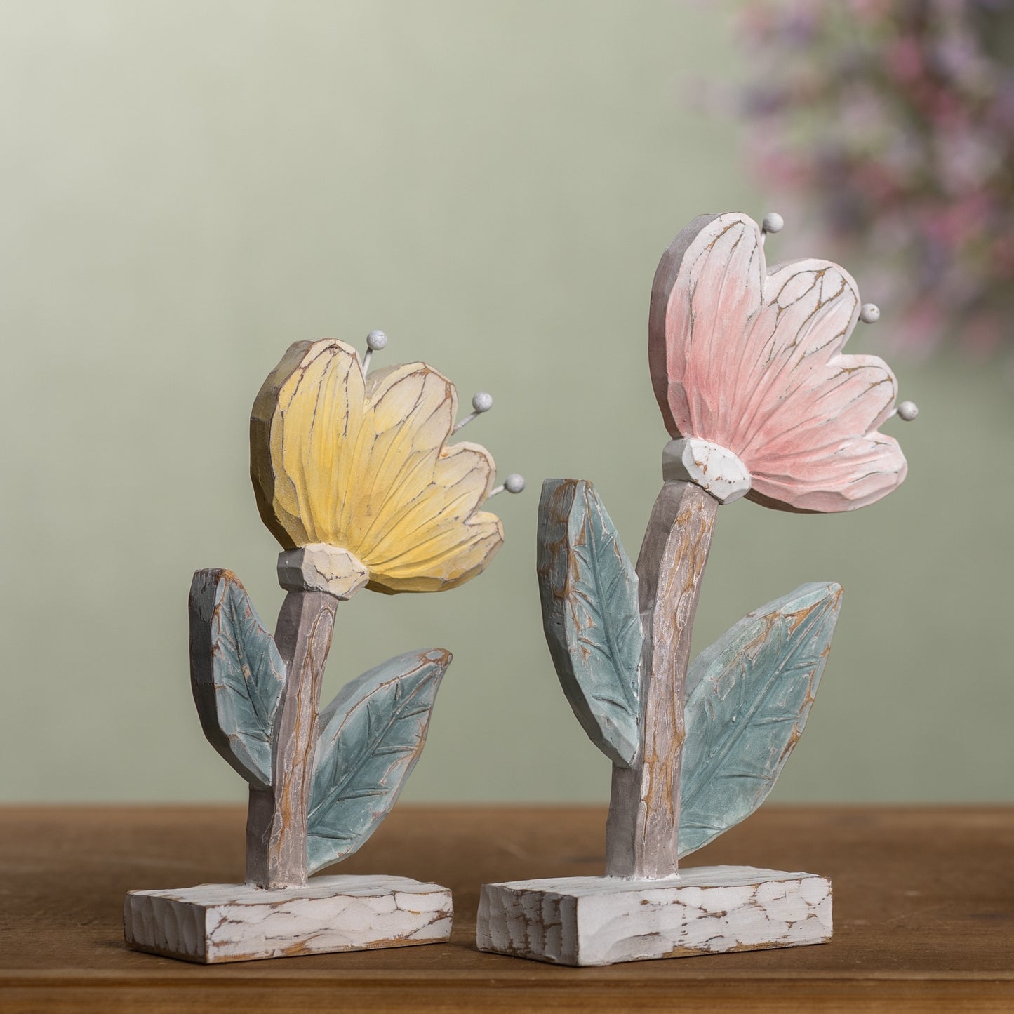 Carved Floral Décor (Set of 2)