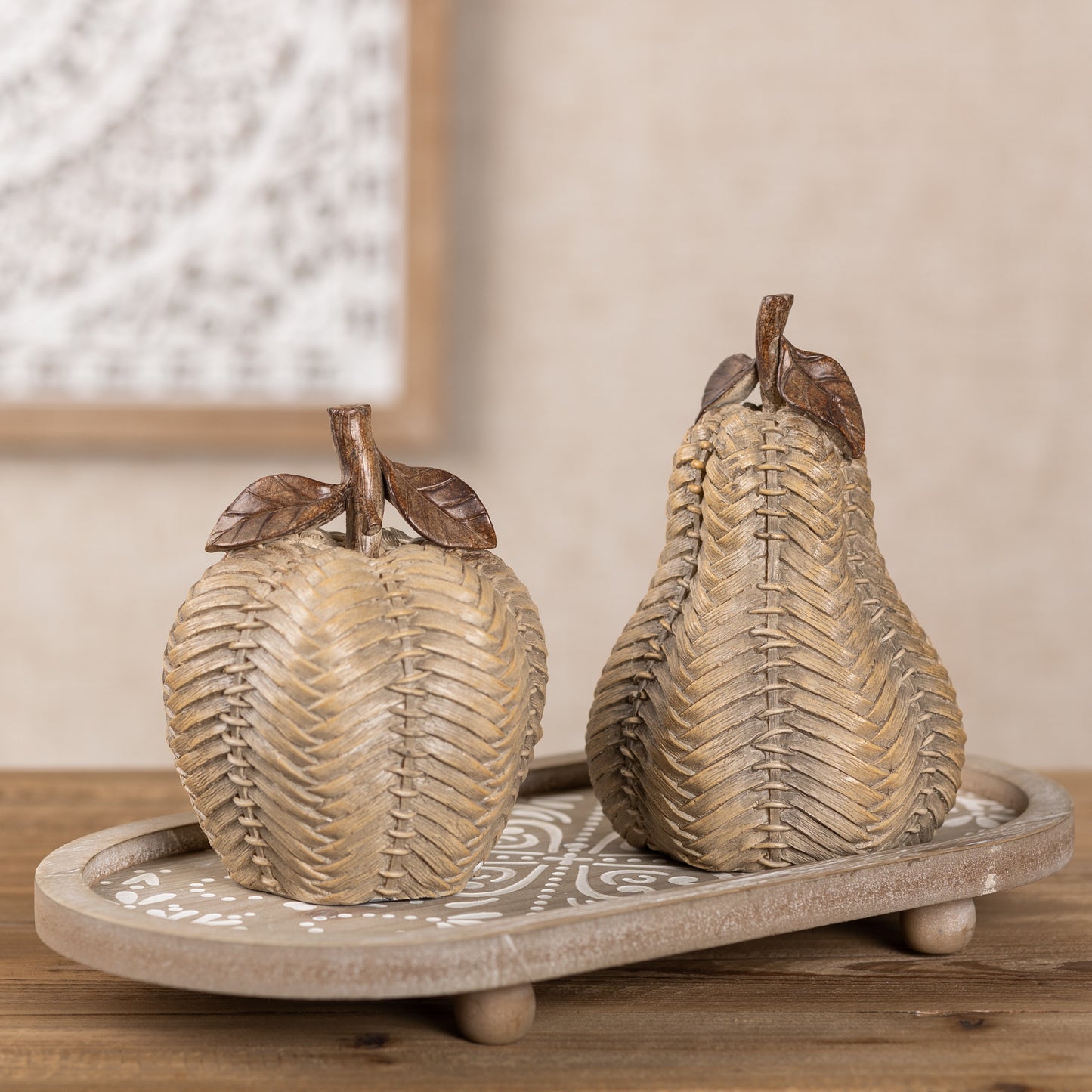 Wicker Apple and Pear Décor (Set of 2)
