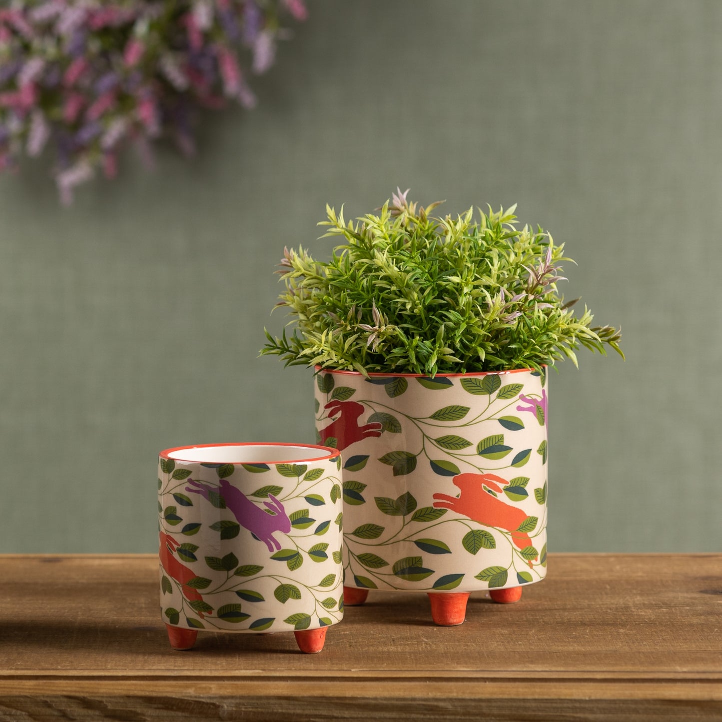 Footed Rabbit Pattern Planter (Set of 2)