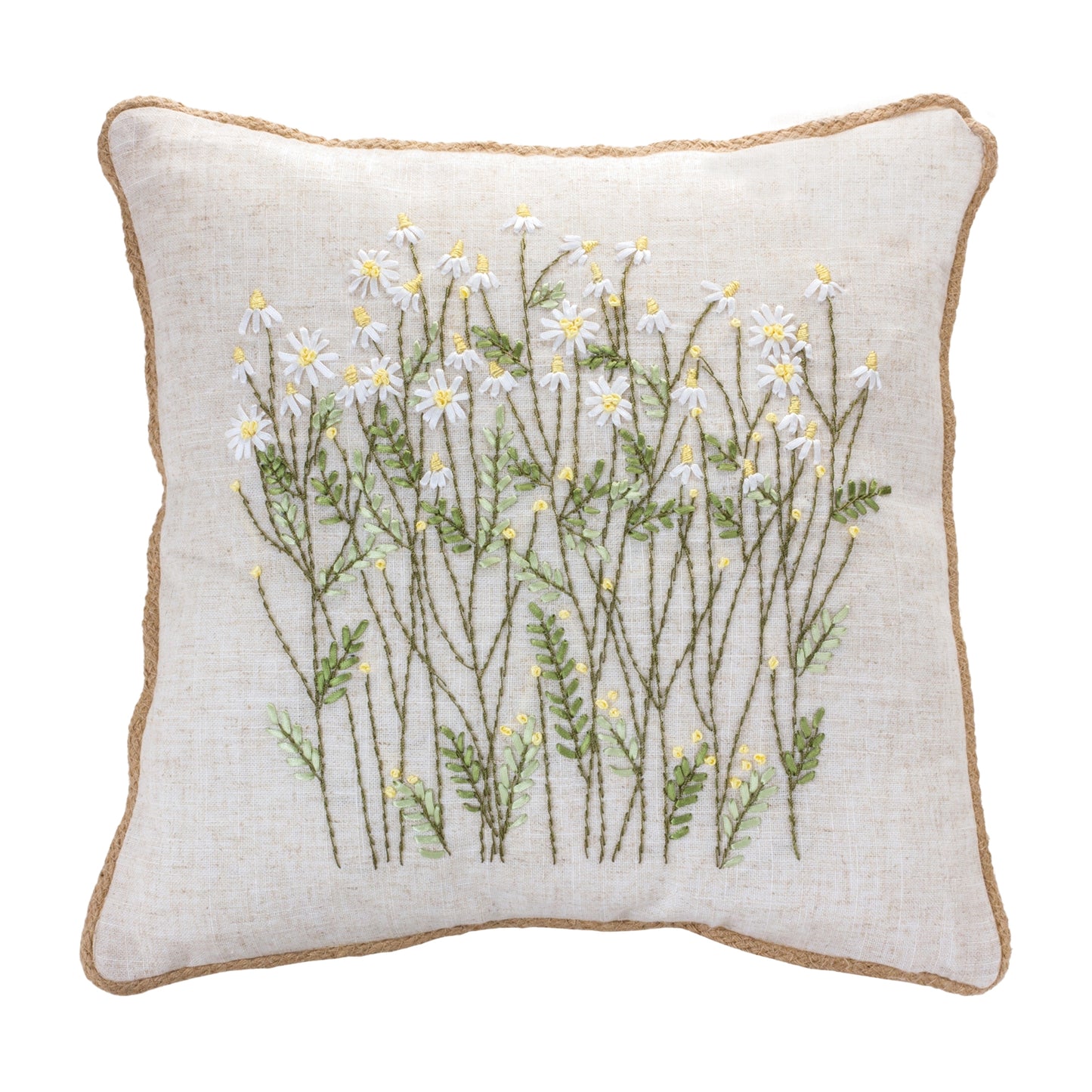 Ribbon Embroidered Floral Pillow 16"SQ