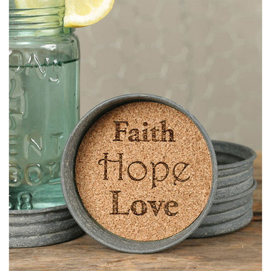 Mason Jar Lid Coaster - Faith Hope Love - Box of 4