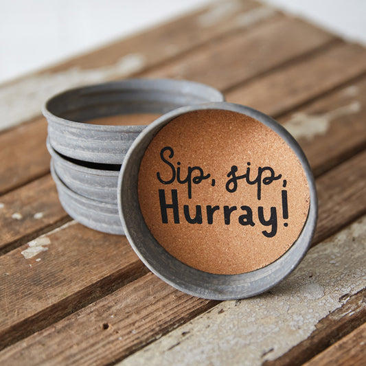 Mason Jar Lid Coaster - Sip, Sip, Hurray - Box of 4